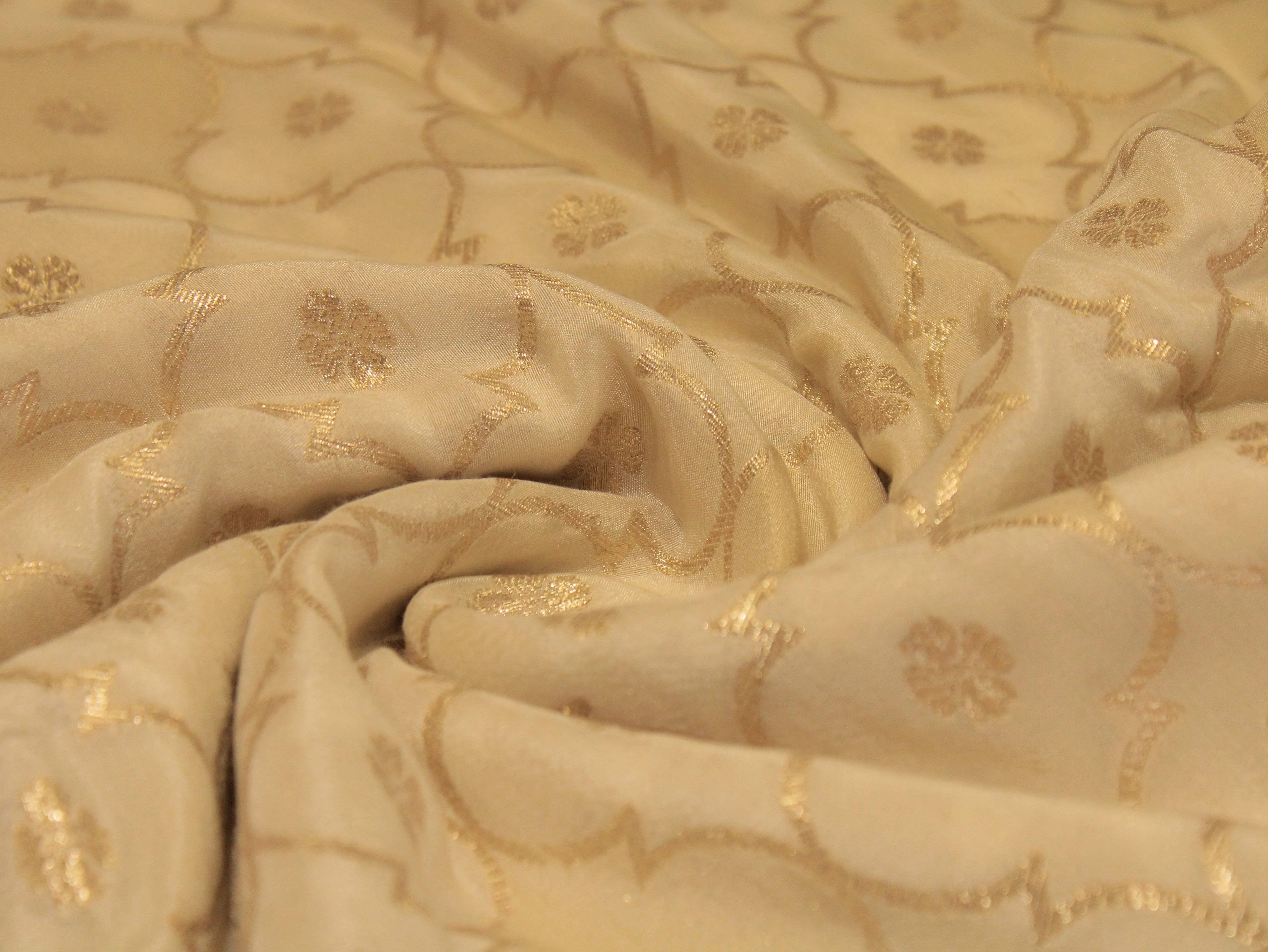 Ivory Elegance: Premium Jacquard Tissue Fabric - Dyeable - M'Foks