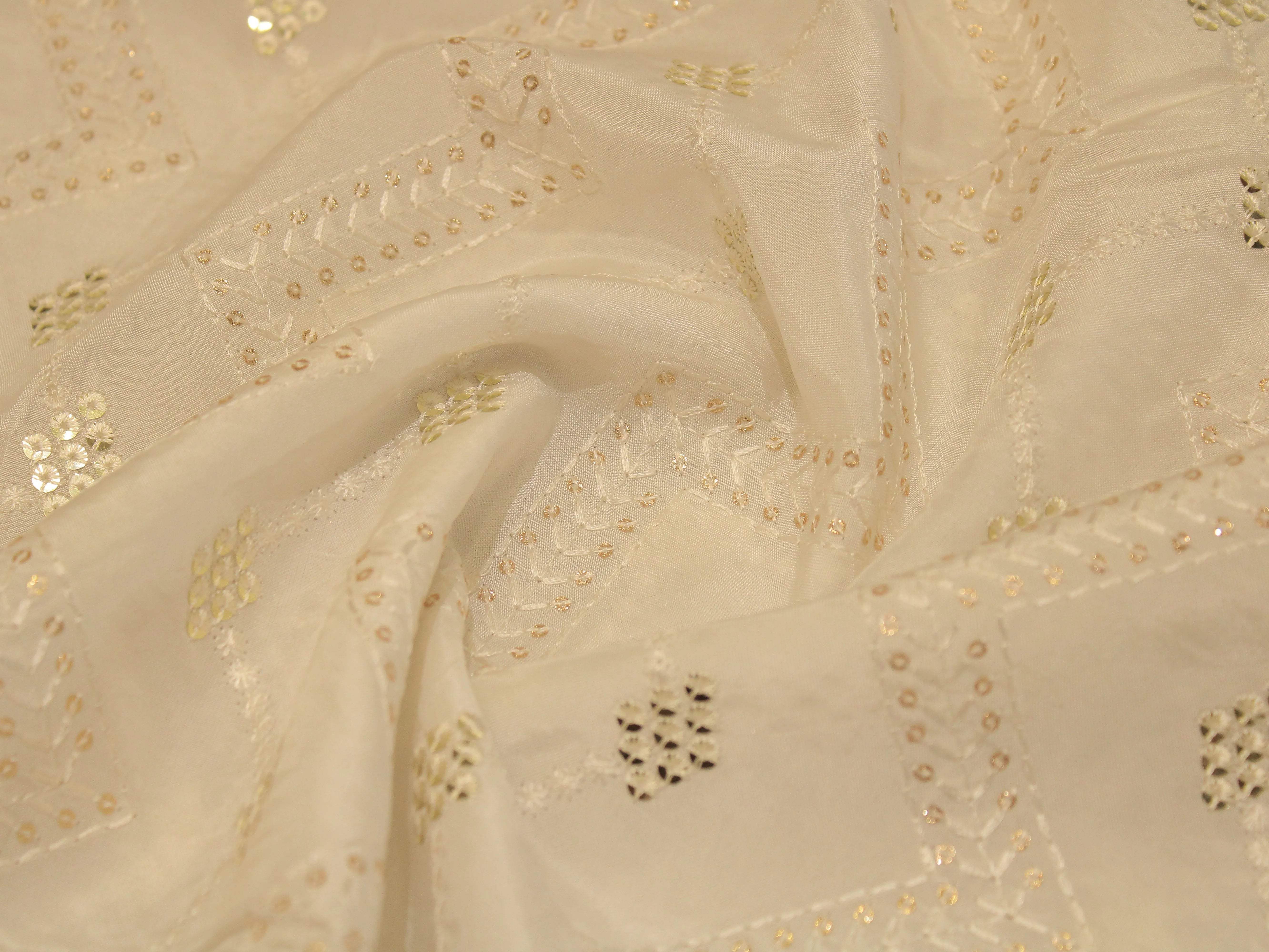 Upada Silk Thread & Sequin Fabric - White Dyeable - M'Foks