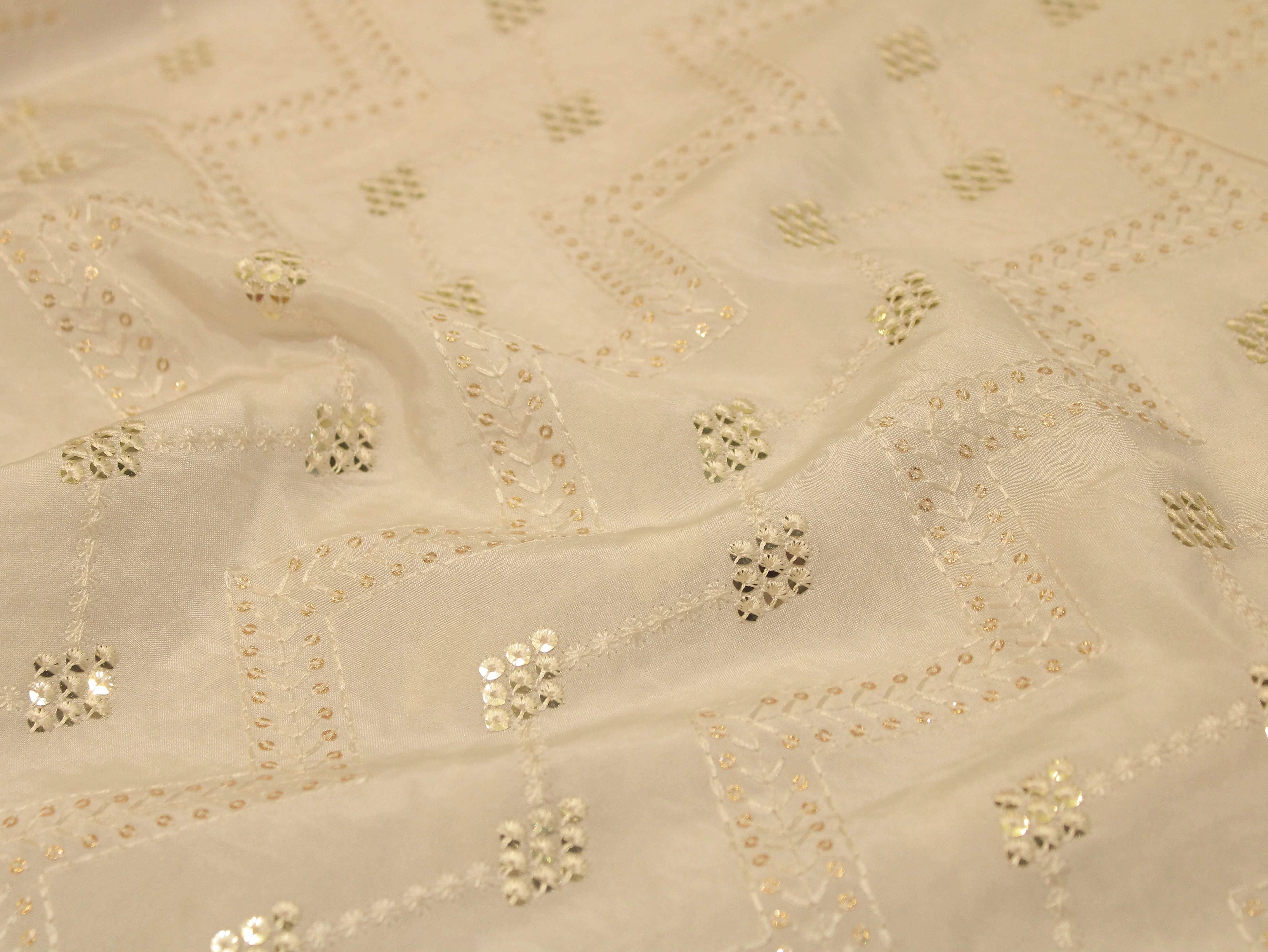 Upada Silk Thread & Sequin Fabric - White Dyeable - M'Foks