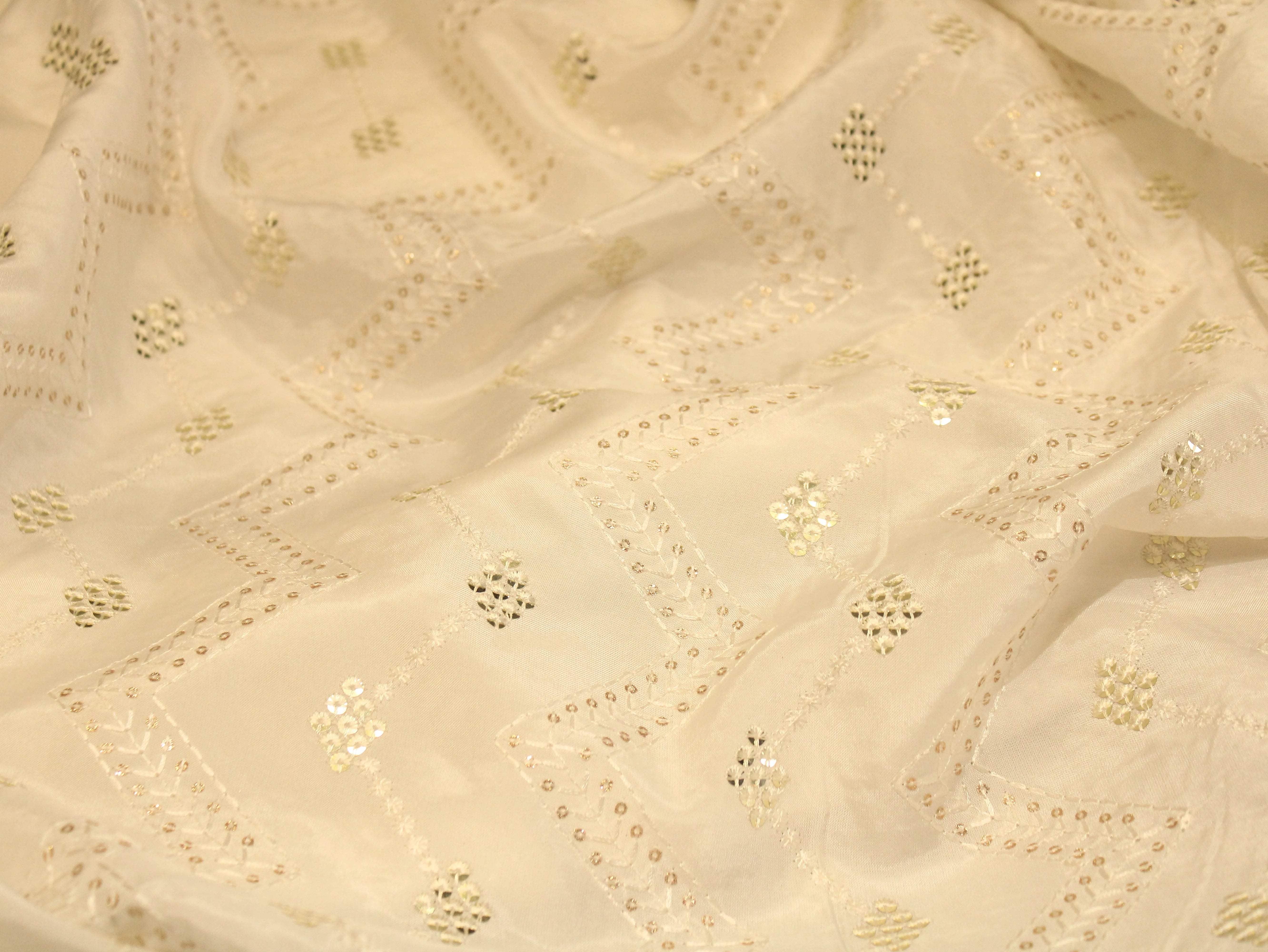 Upada Silk Thread & Sequin Fabric - White Dyeable - M'Foks