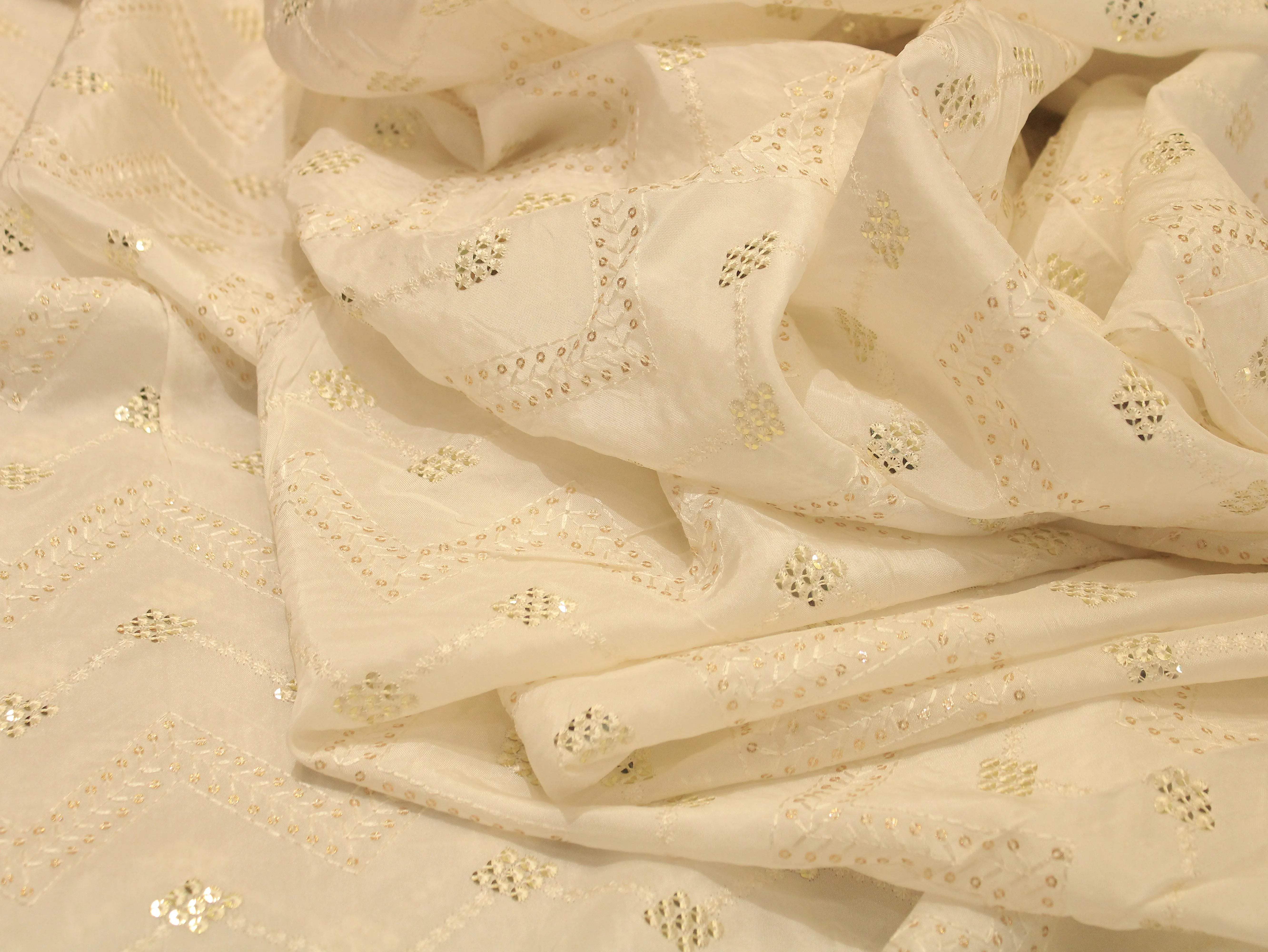 Upada Silk Thread & Sequin Fabric - White Dyeable - M'Foks