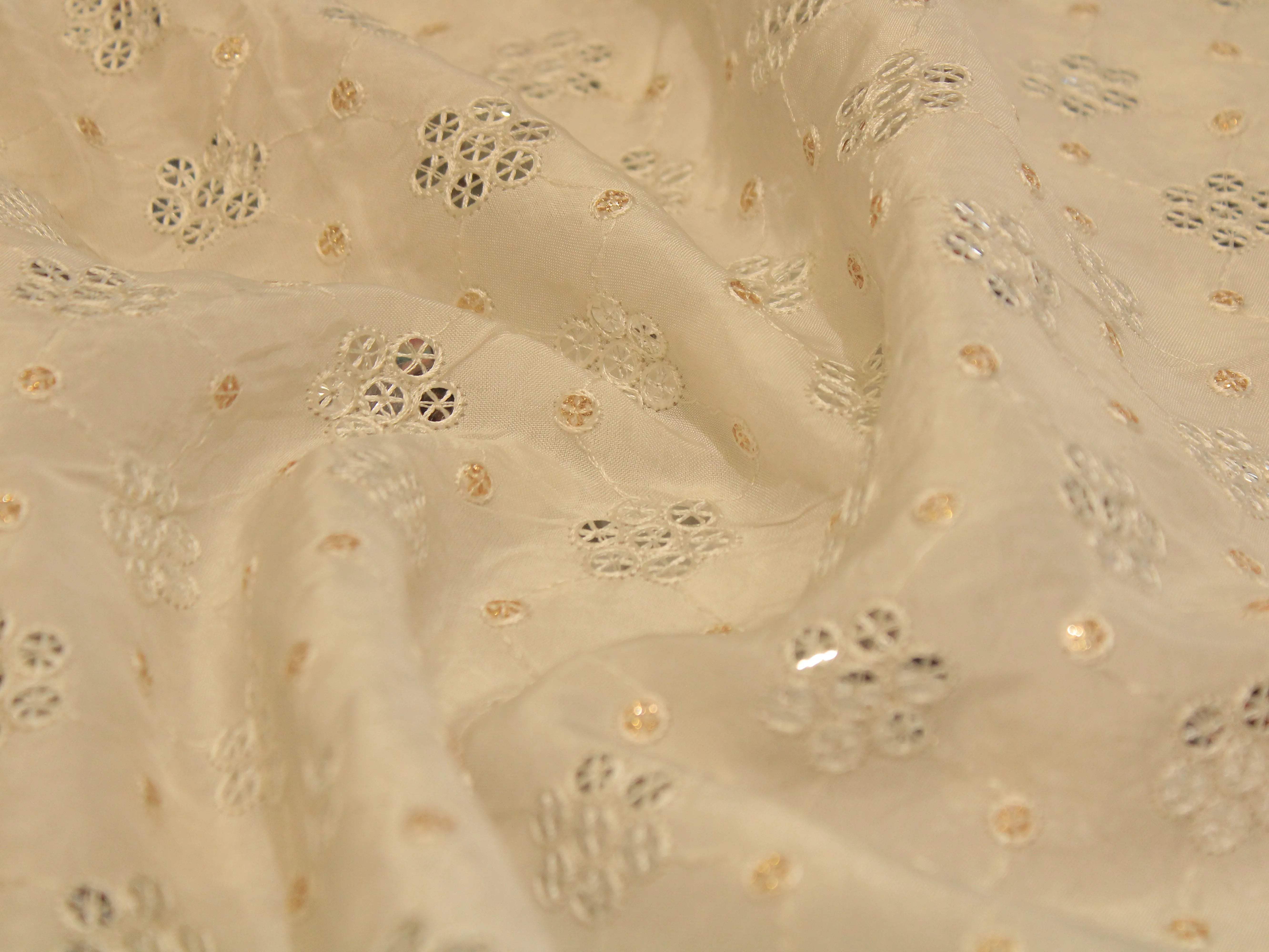 Upada Silk Thread & Sequin Fabric - White Dyeable - M'Foks