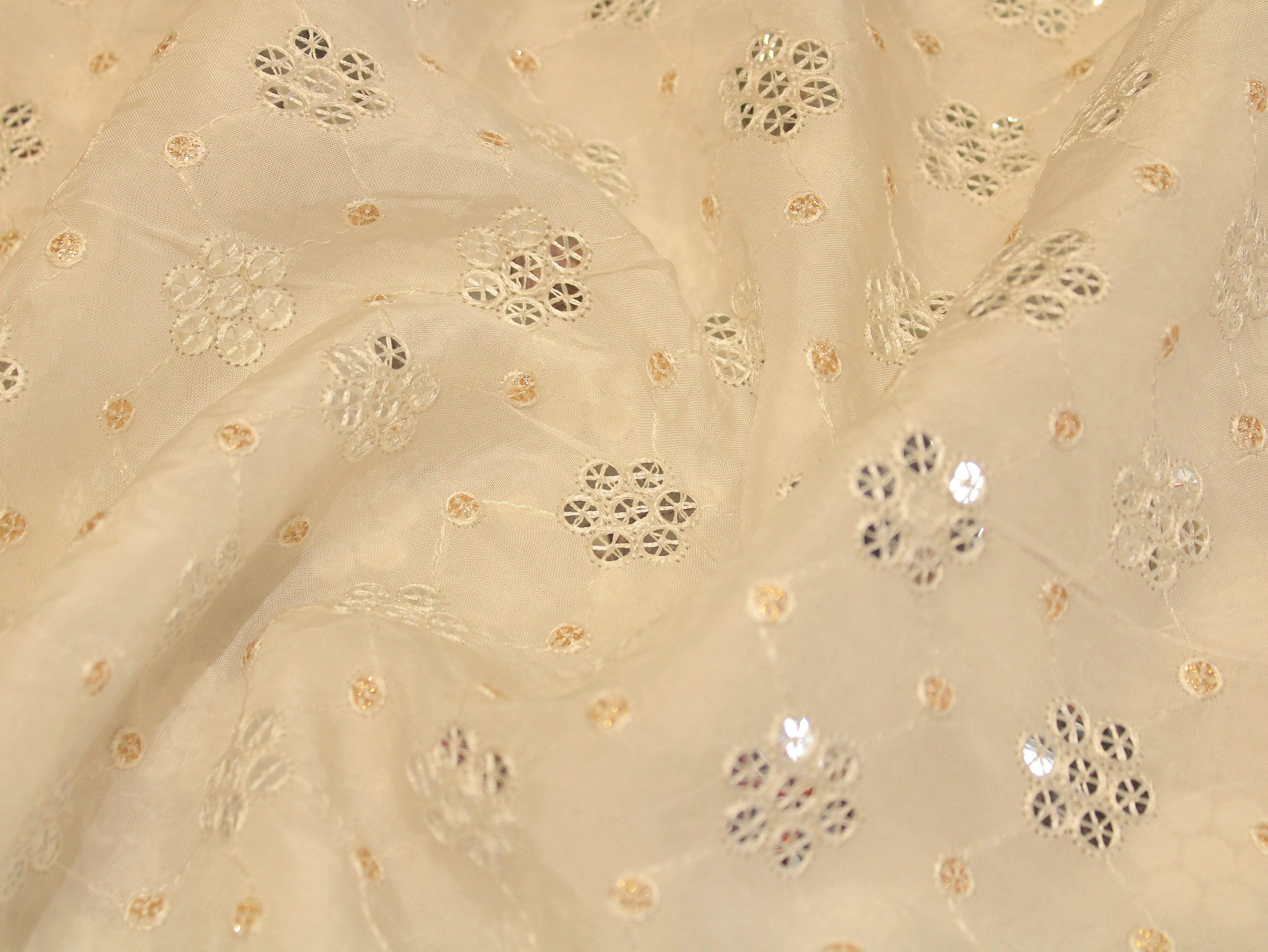 Upada Silk Thread & Sequin Fabric - White Dyeable - M'Foks