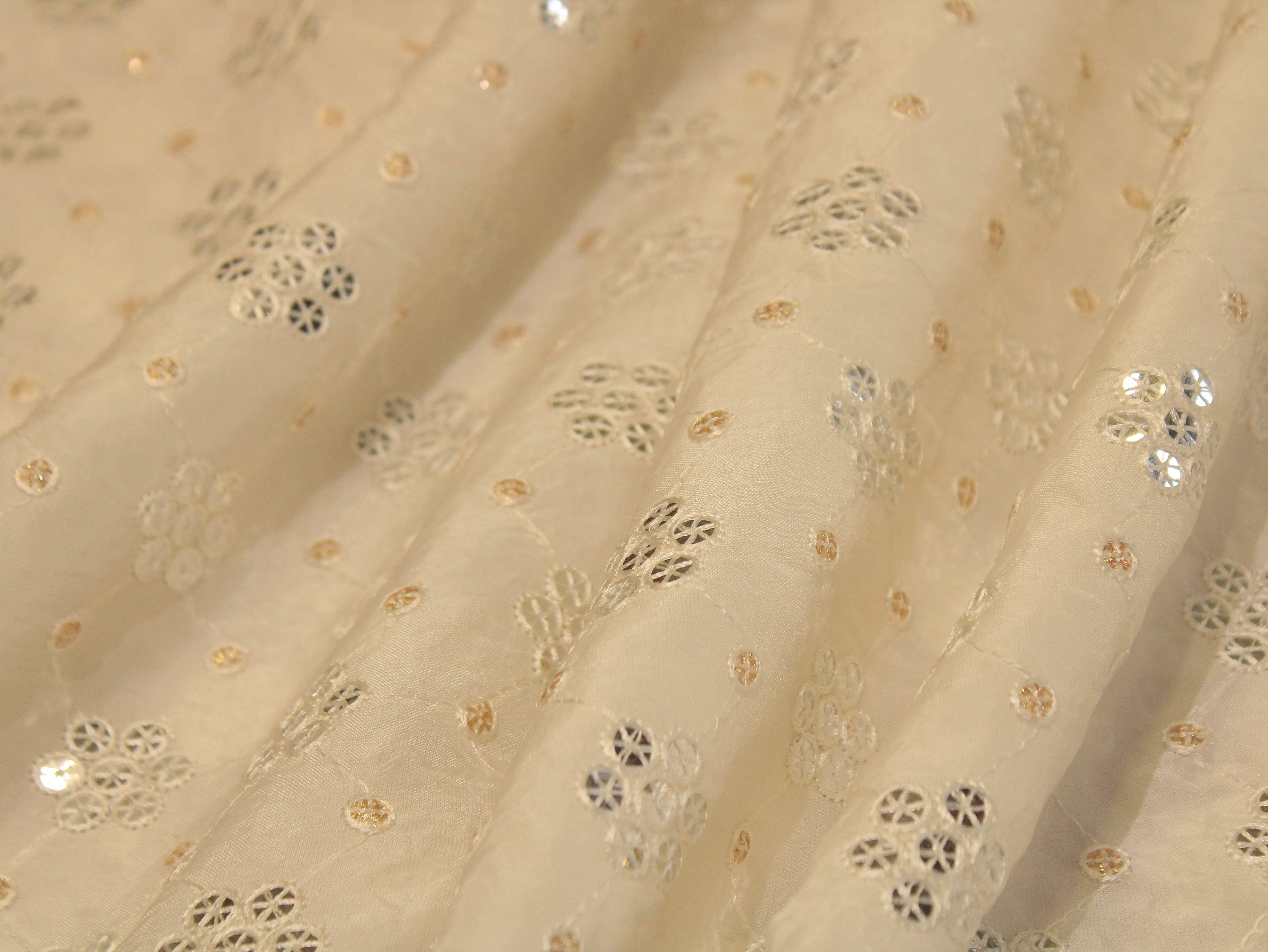 Upada Silk Thread & Sequin Fabric - White Dyeable - M'Foks