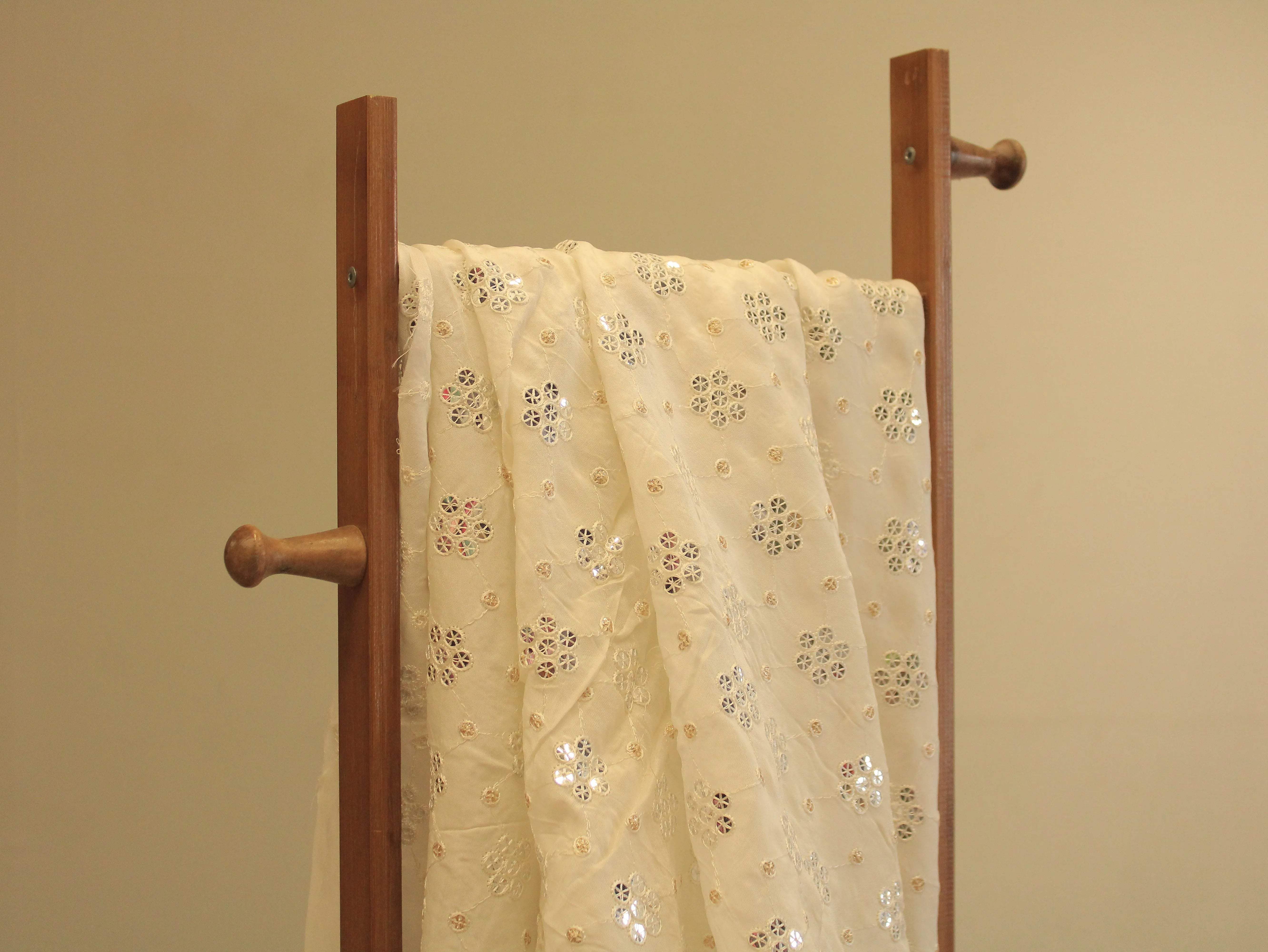 Upada Silk Thread & Sequin Fabric - White Dyeable - M'Foks