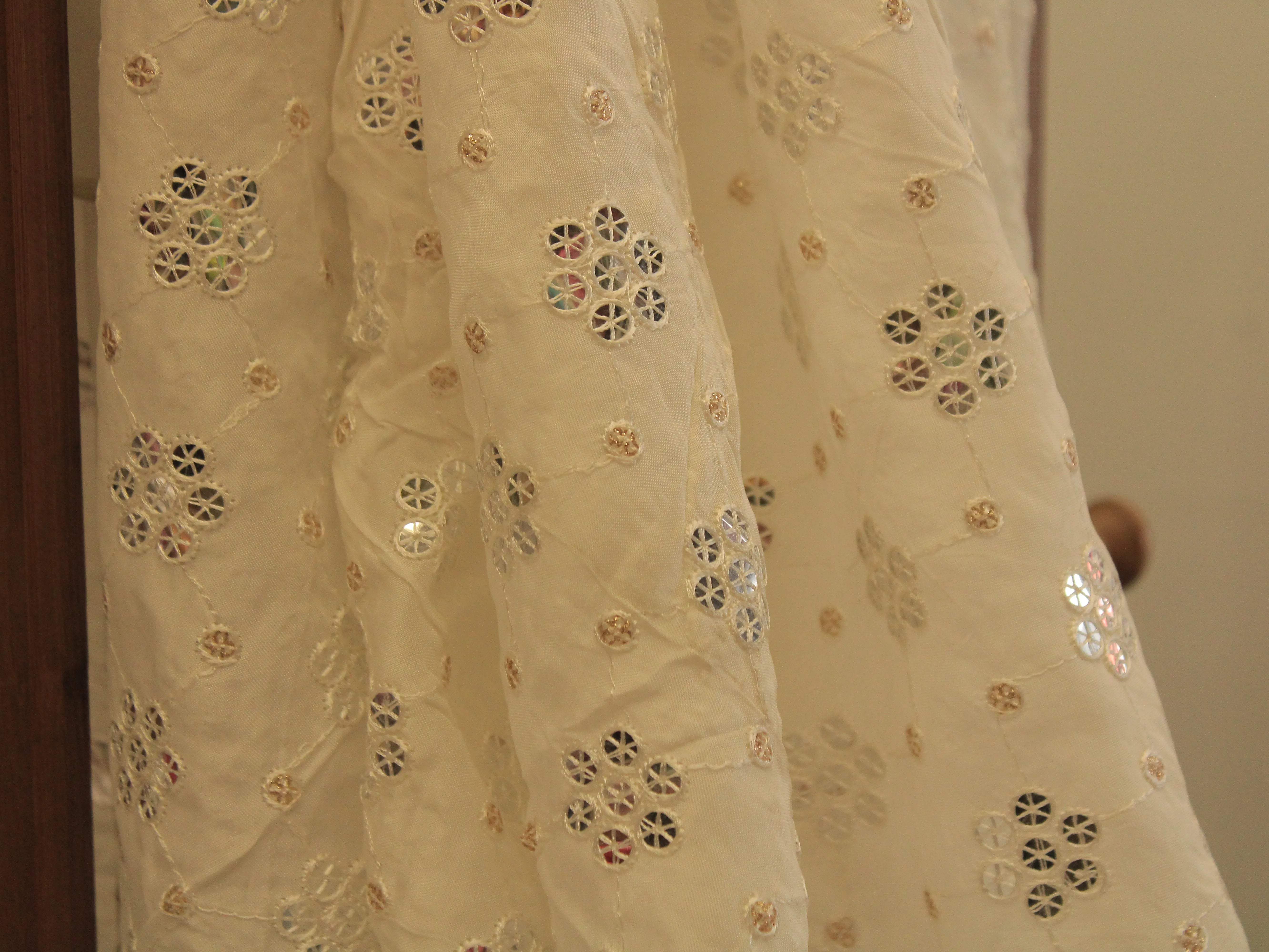 Upada Silk Thread & Sequin Fabric - White Dyeable - M'Foks