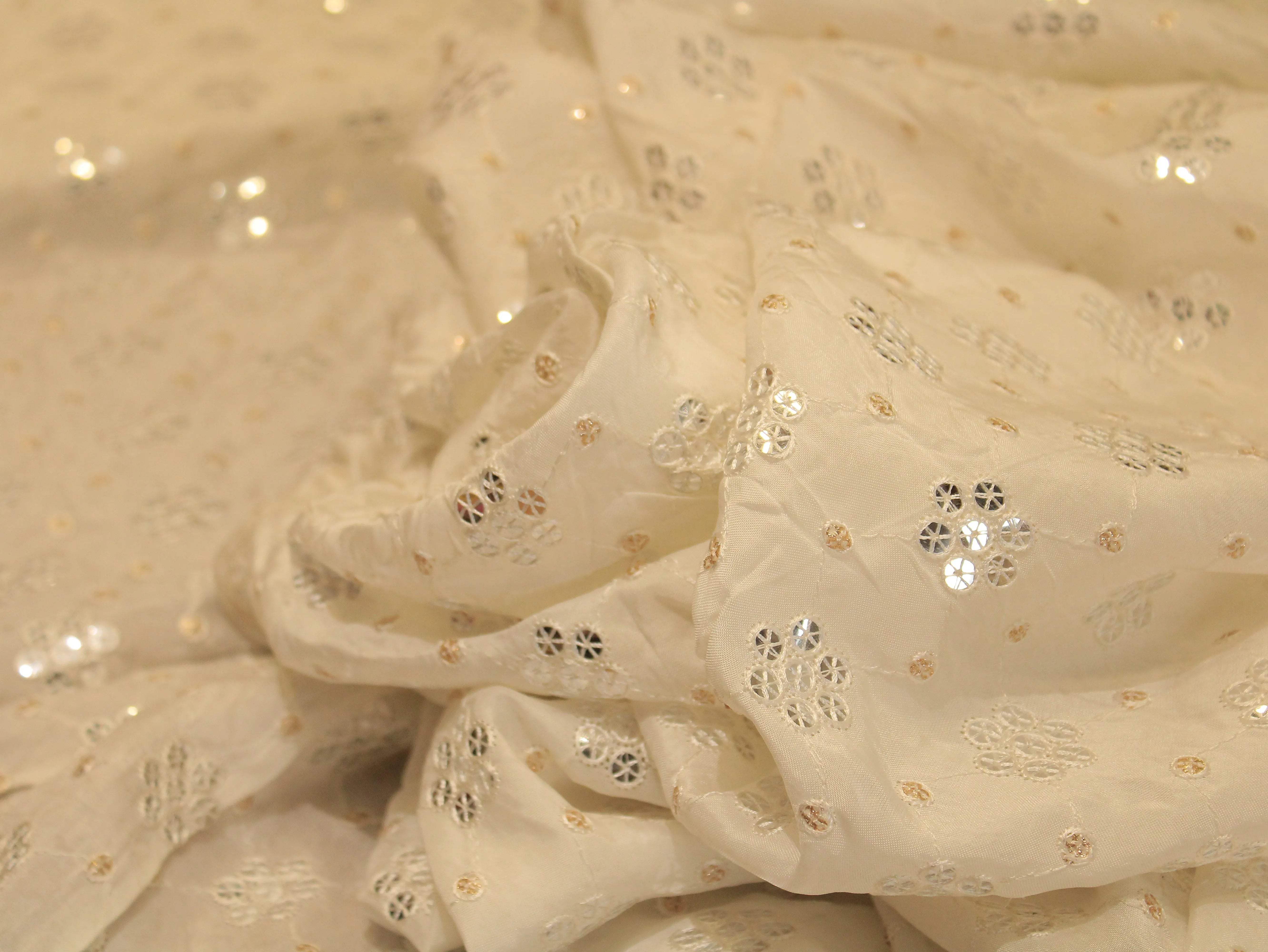 Upada Silk Thread & Sequin Fabric - White Dyeable - M'Foks