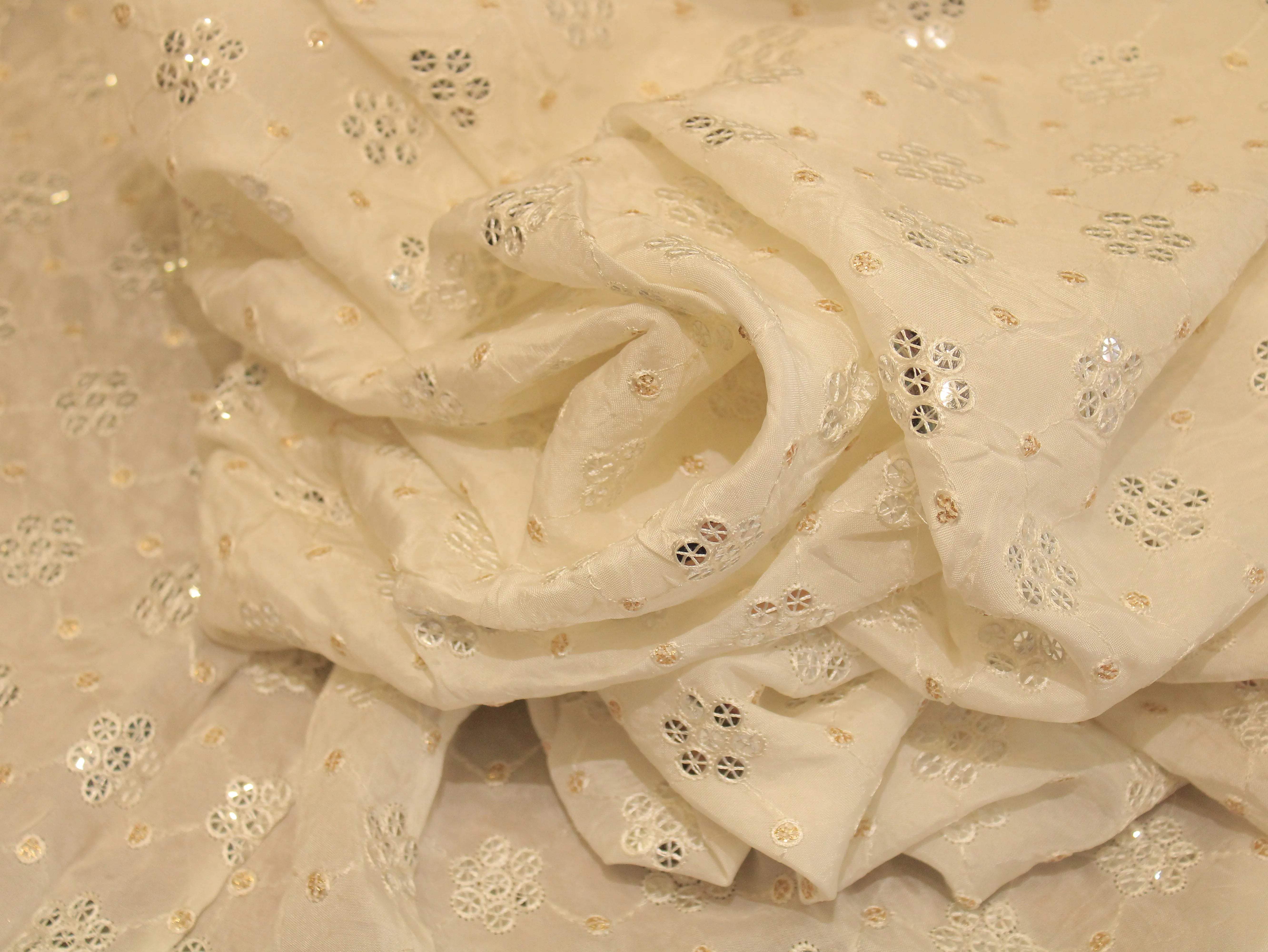 Upada Silk Thread & Sequin Fabric - White Dyeable - M'Foks