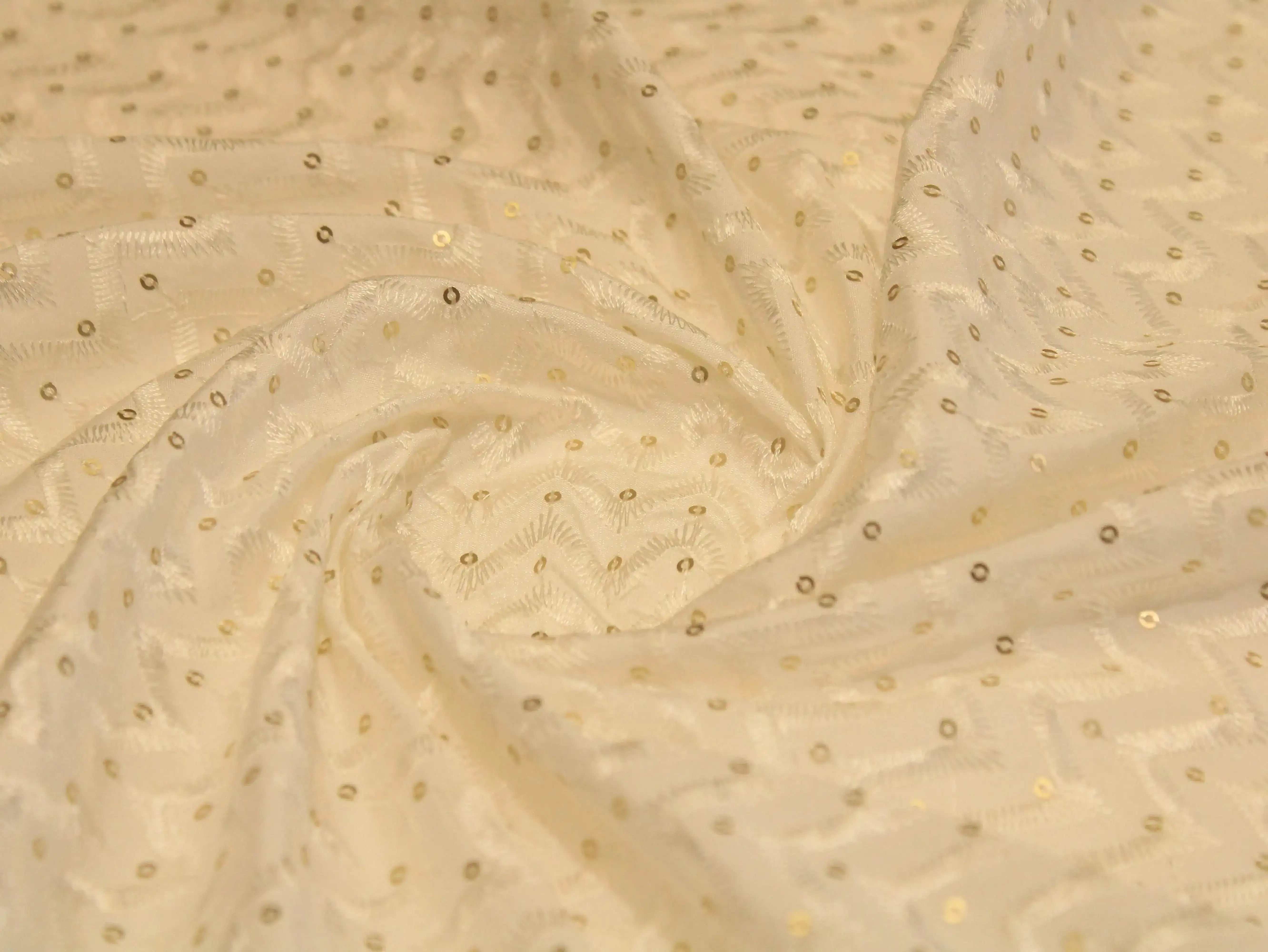 White Non Dyeable Roman Silk Lucknowi Fabric - M'Foks
