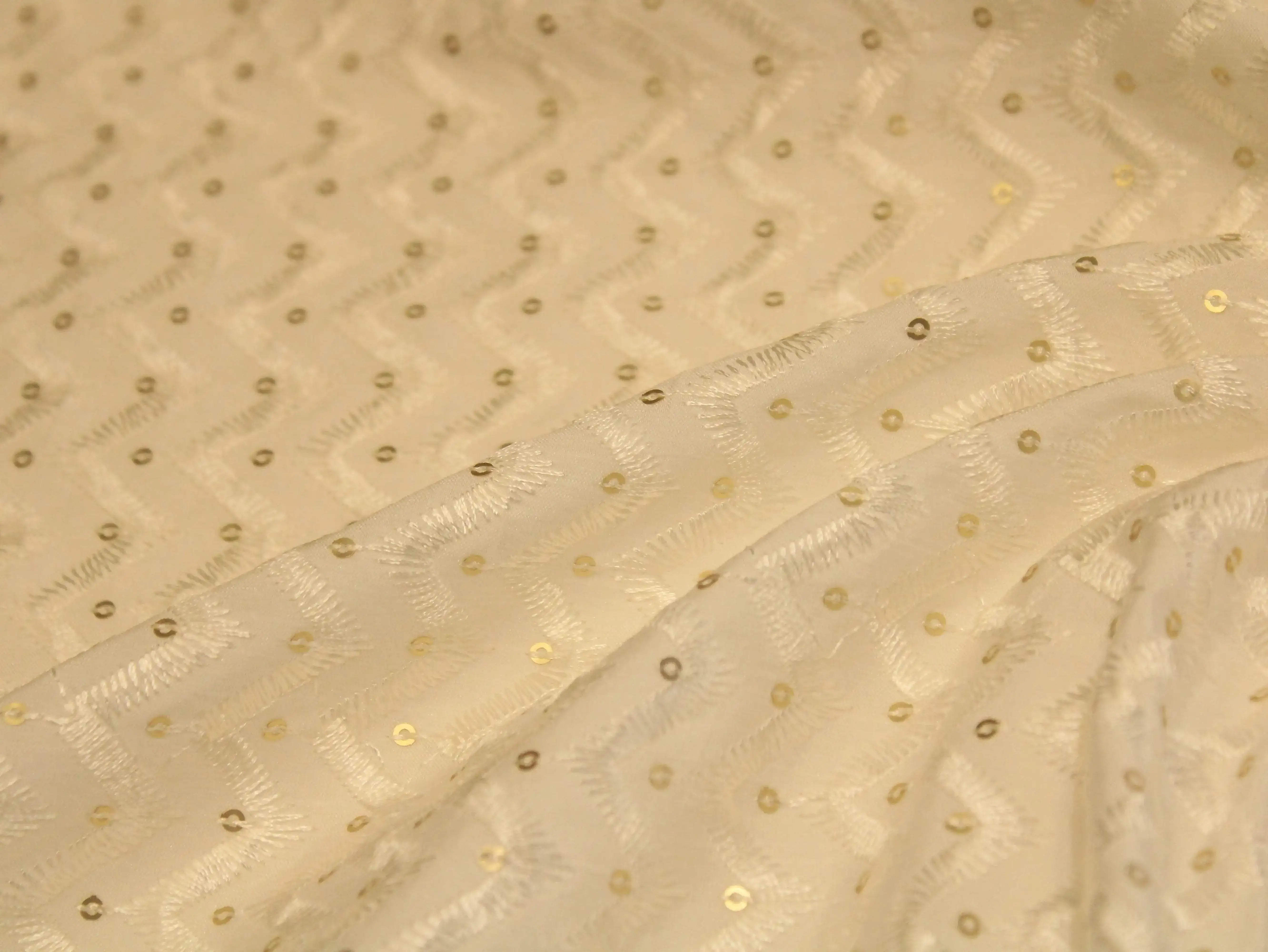 White Non Dyeable Roman Silk Lucknowi Fabric - M'Foks