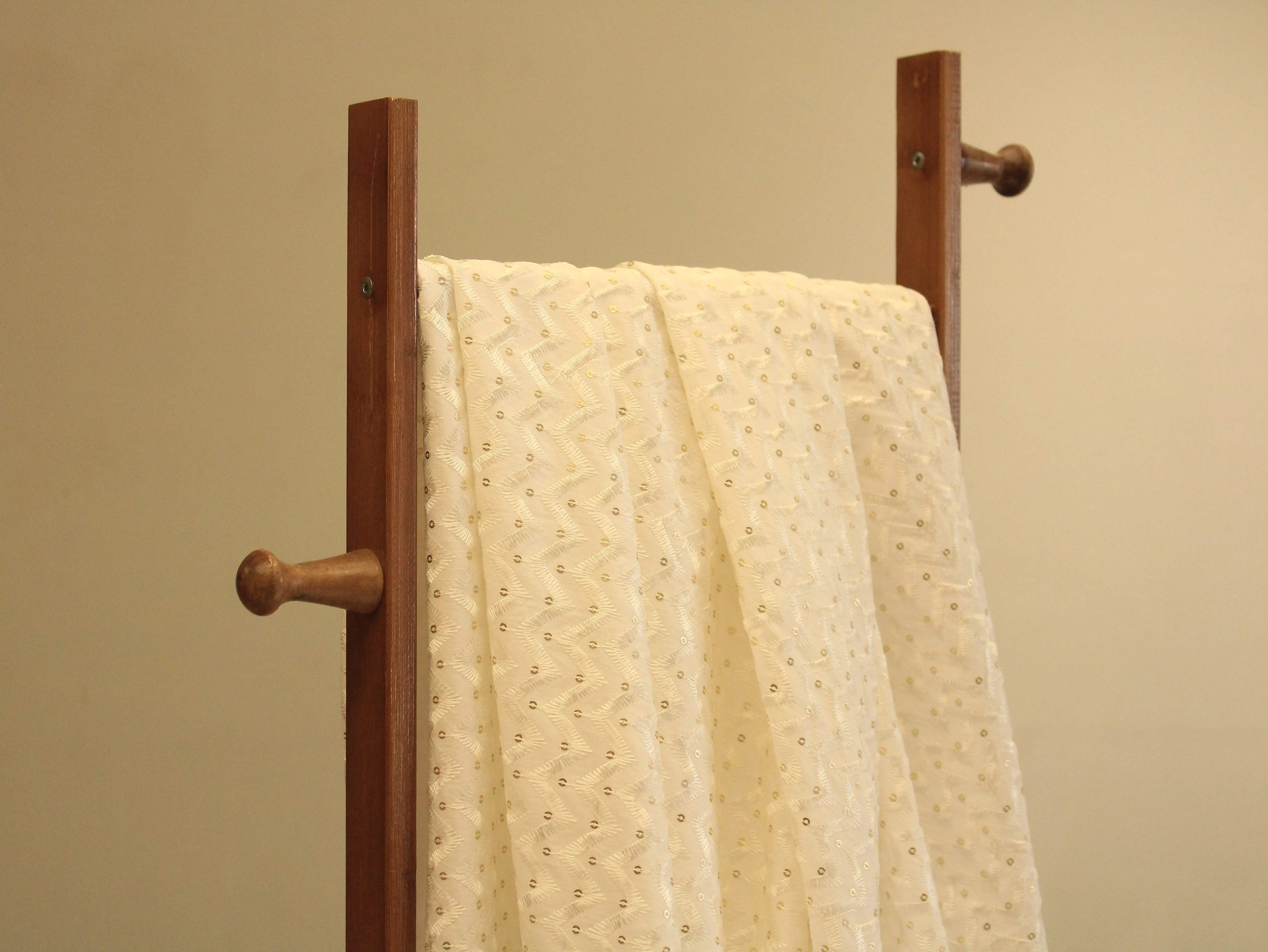 White Non Dyeable Roman Silk Lucknowi Fabric - M'Foks