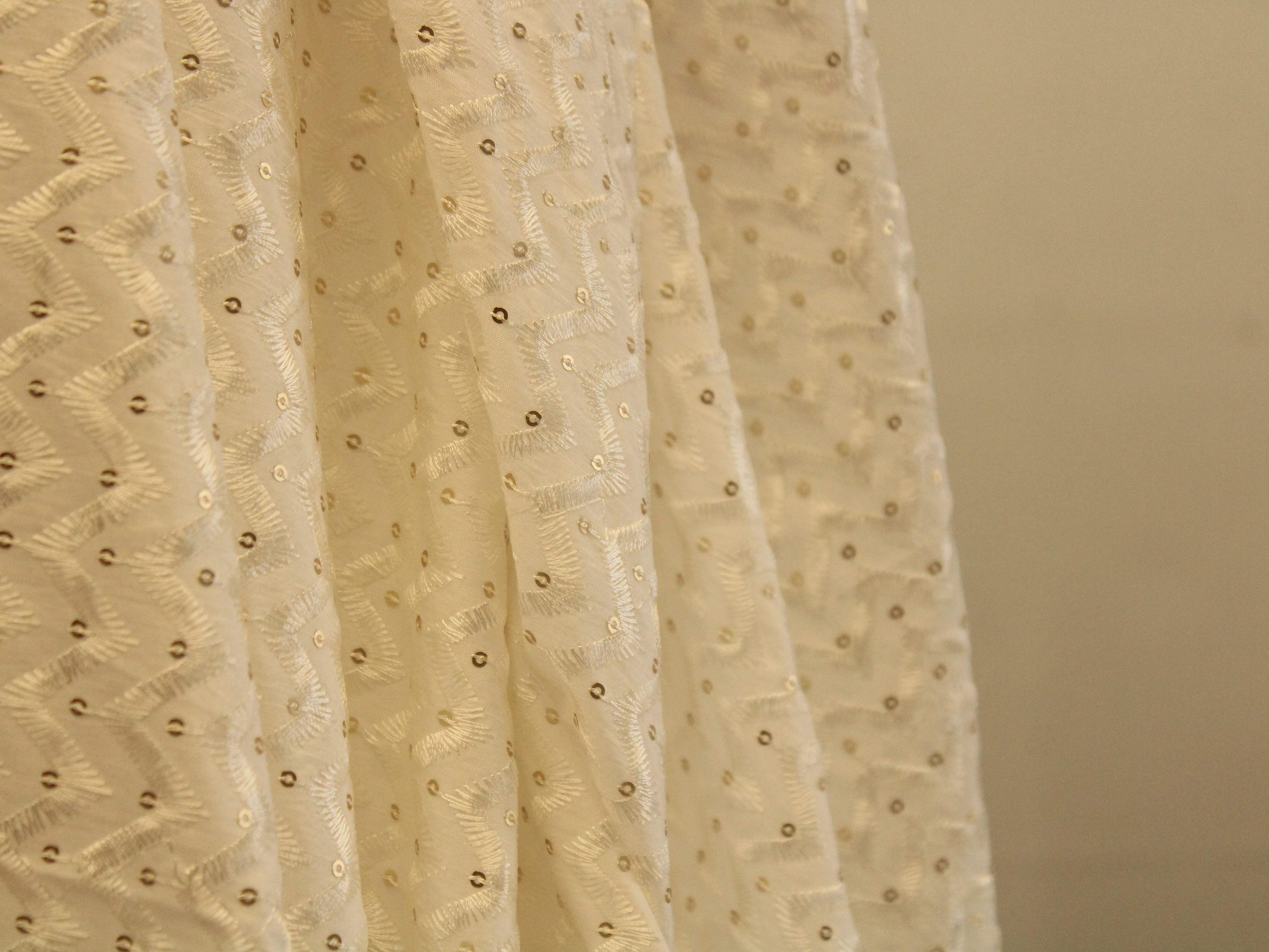 White Non Dyeable Roman Silk Lucknowi Fabric - M'Foks