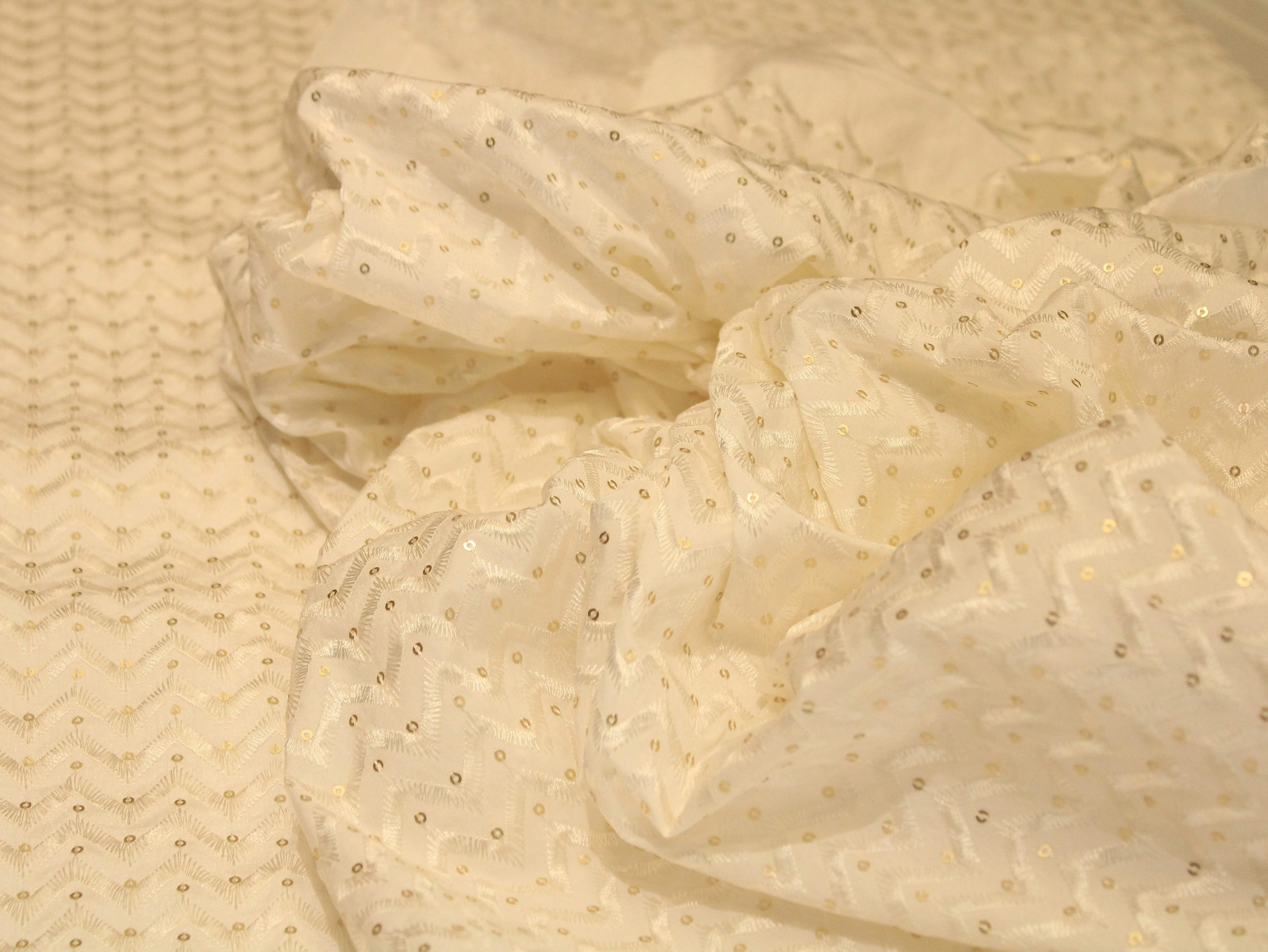 White Non Dyeable Roman Silk Lucknowi Fabric - M'Foks