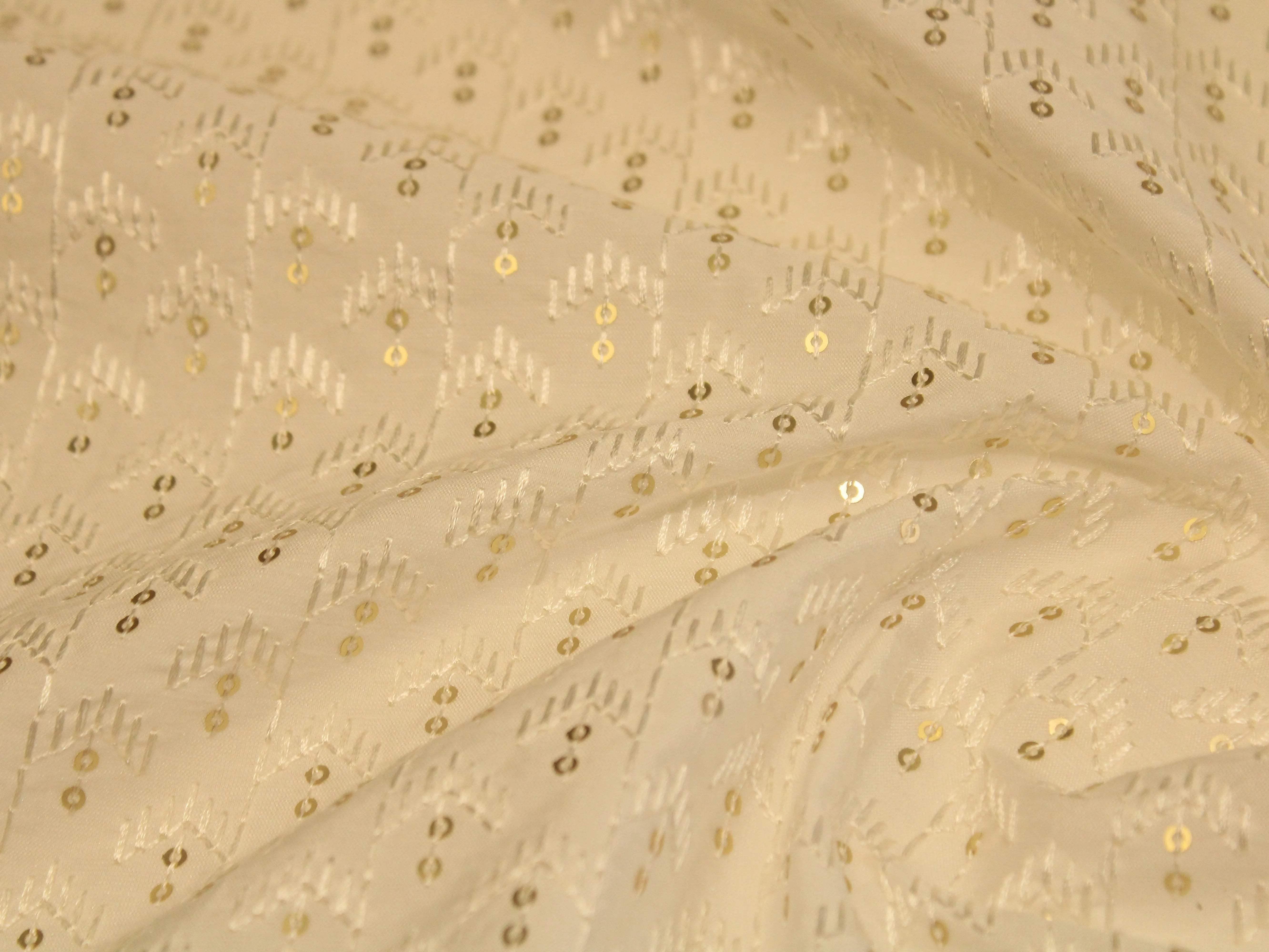 White Non Dyeable Roman Silk Lucknowi Fabric - M'Foks