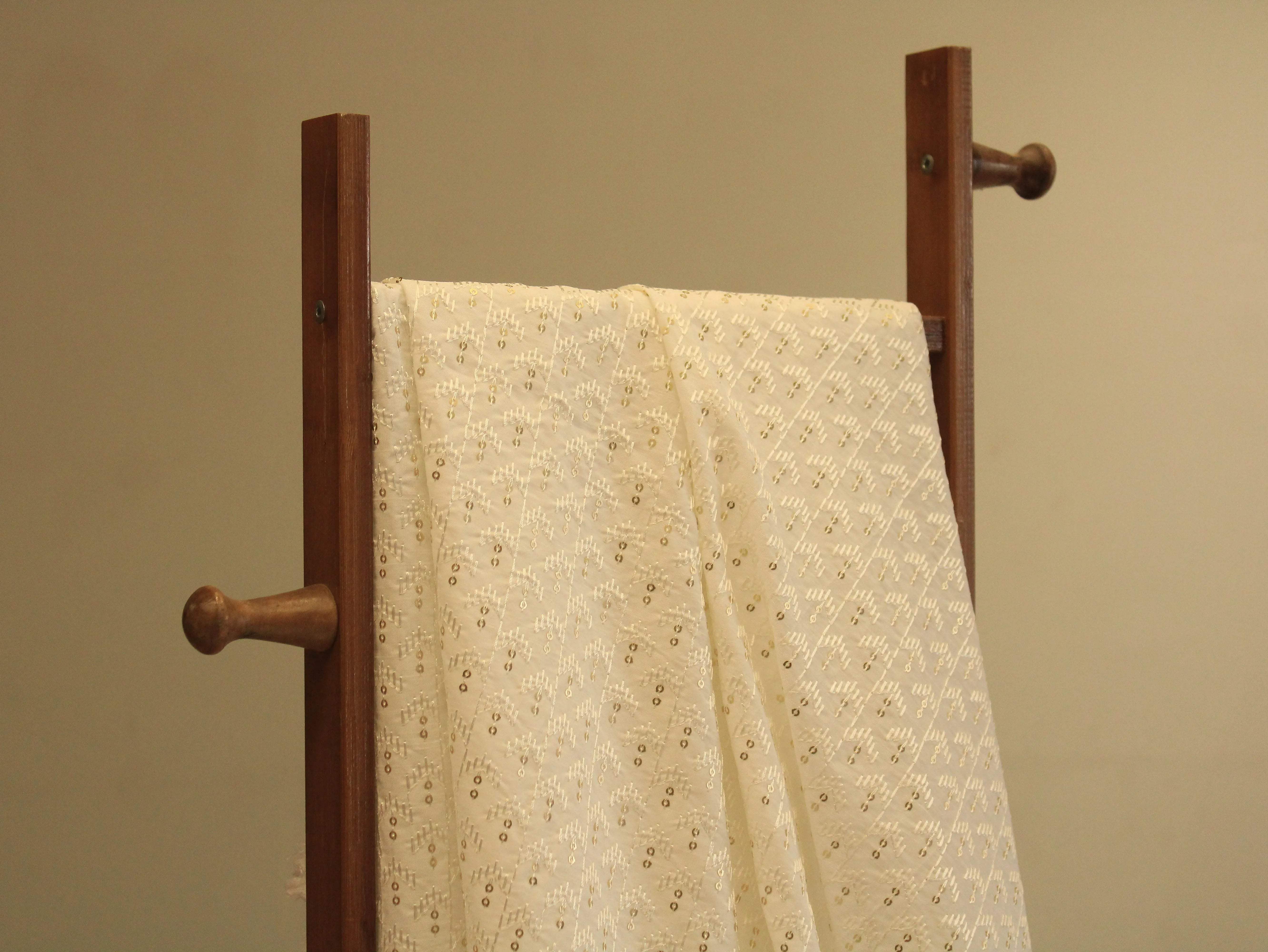 White Non Dyeable Roman Silk Lucknowi Fabric - M'Foks