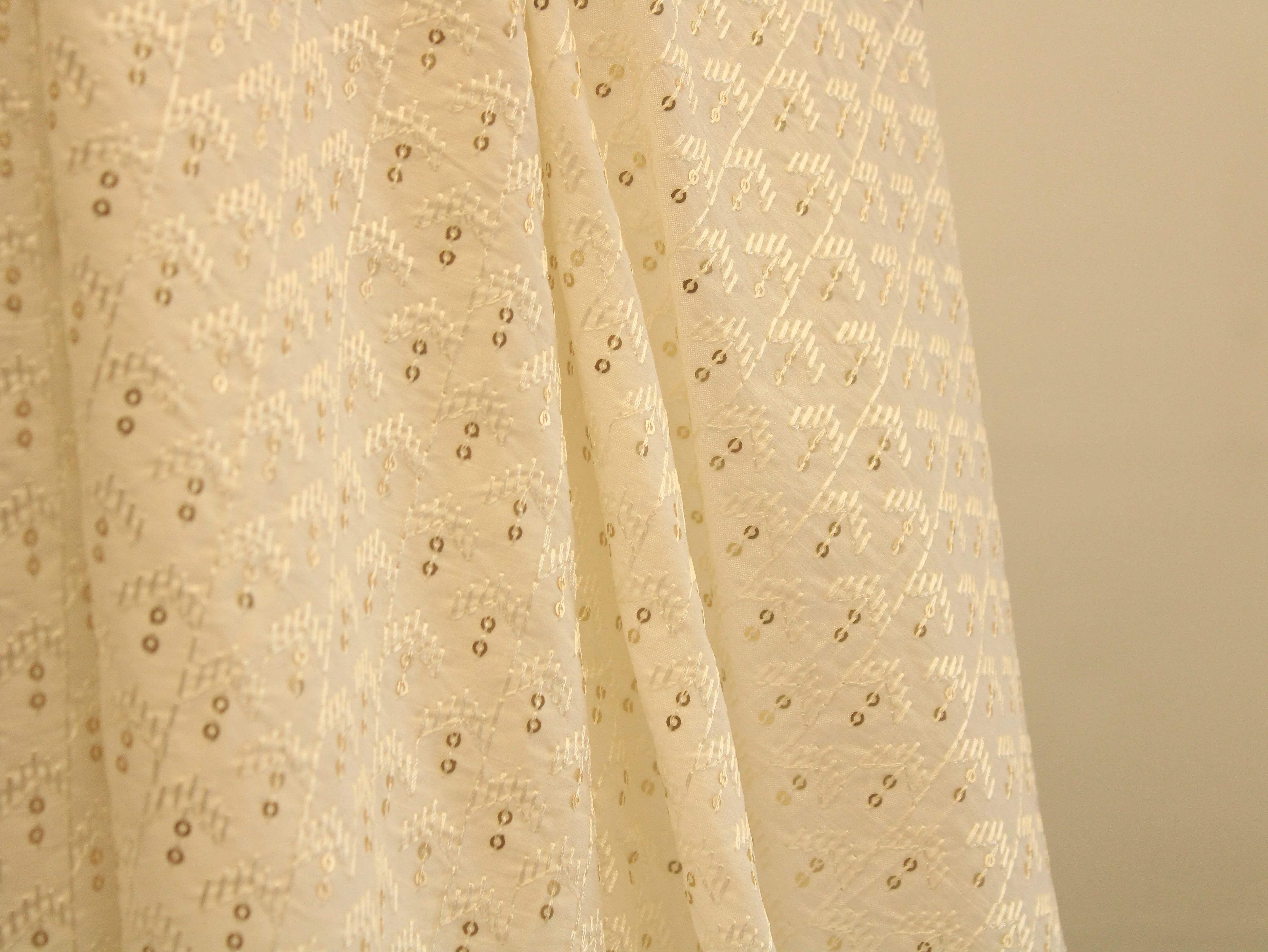 White Non Dyeable Roman Silk Lucknowi Fabric - M'Foks