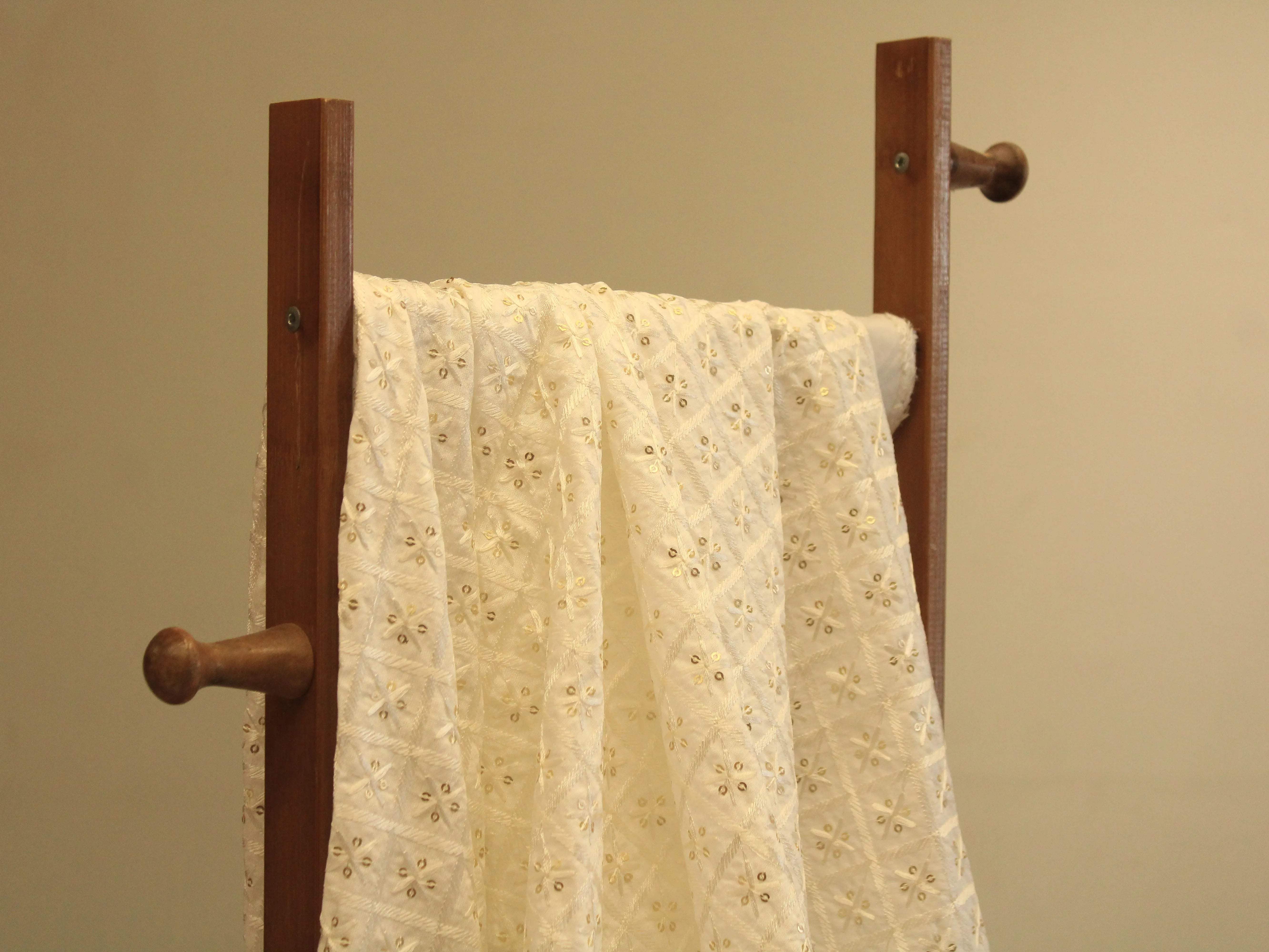 White Non Dyeable Roman Silk Lucknowi Fabric - M'Foks