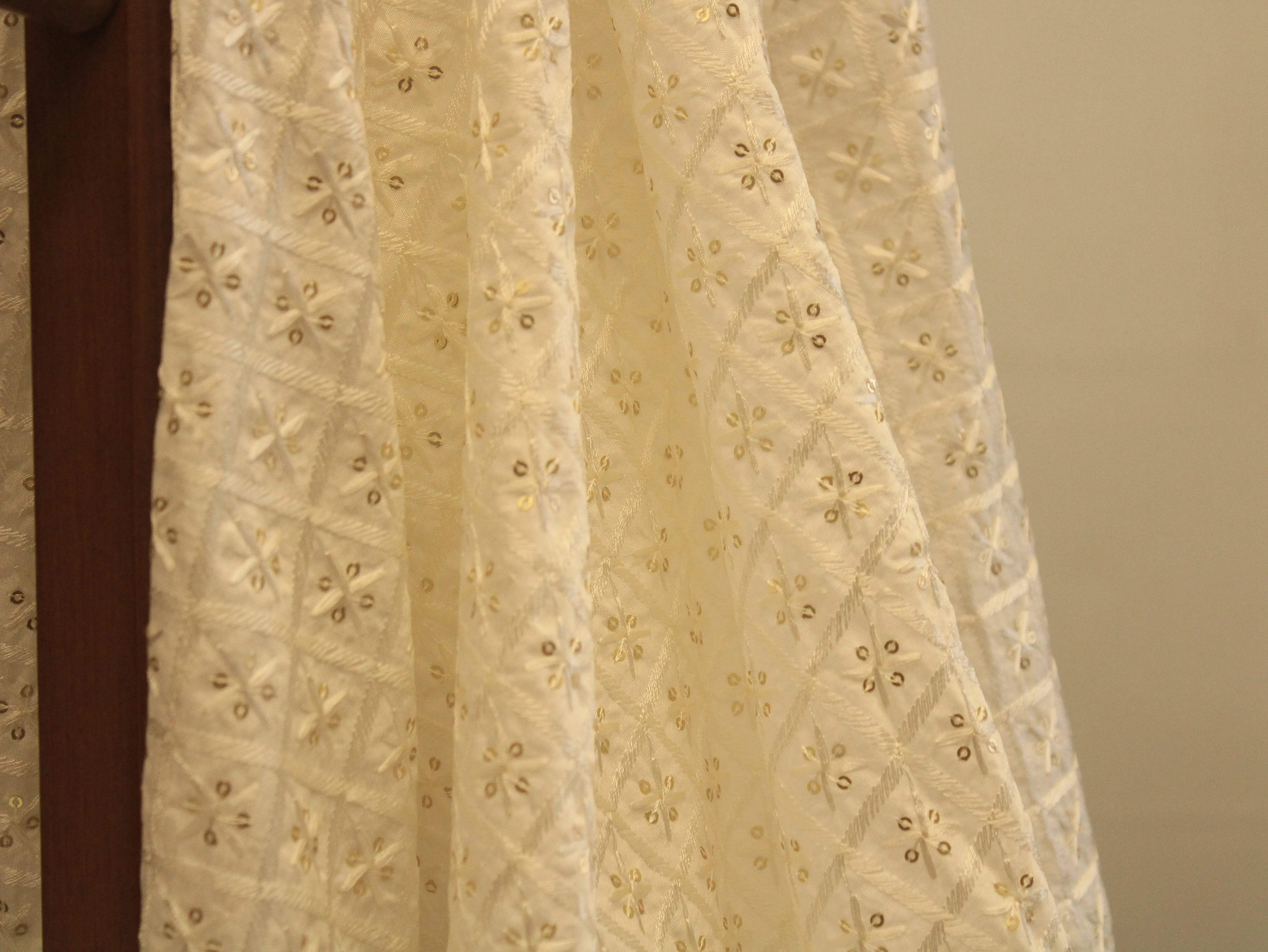White Non Dyeable Roman Silk Lucknowi Fabric - M'Foks