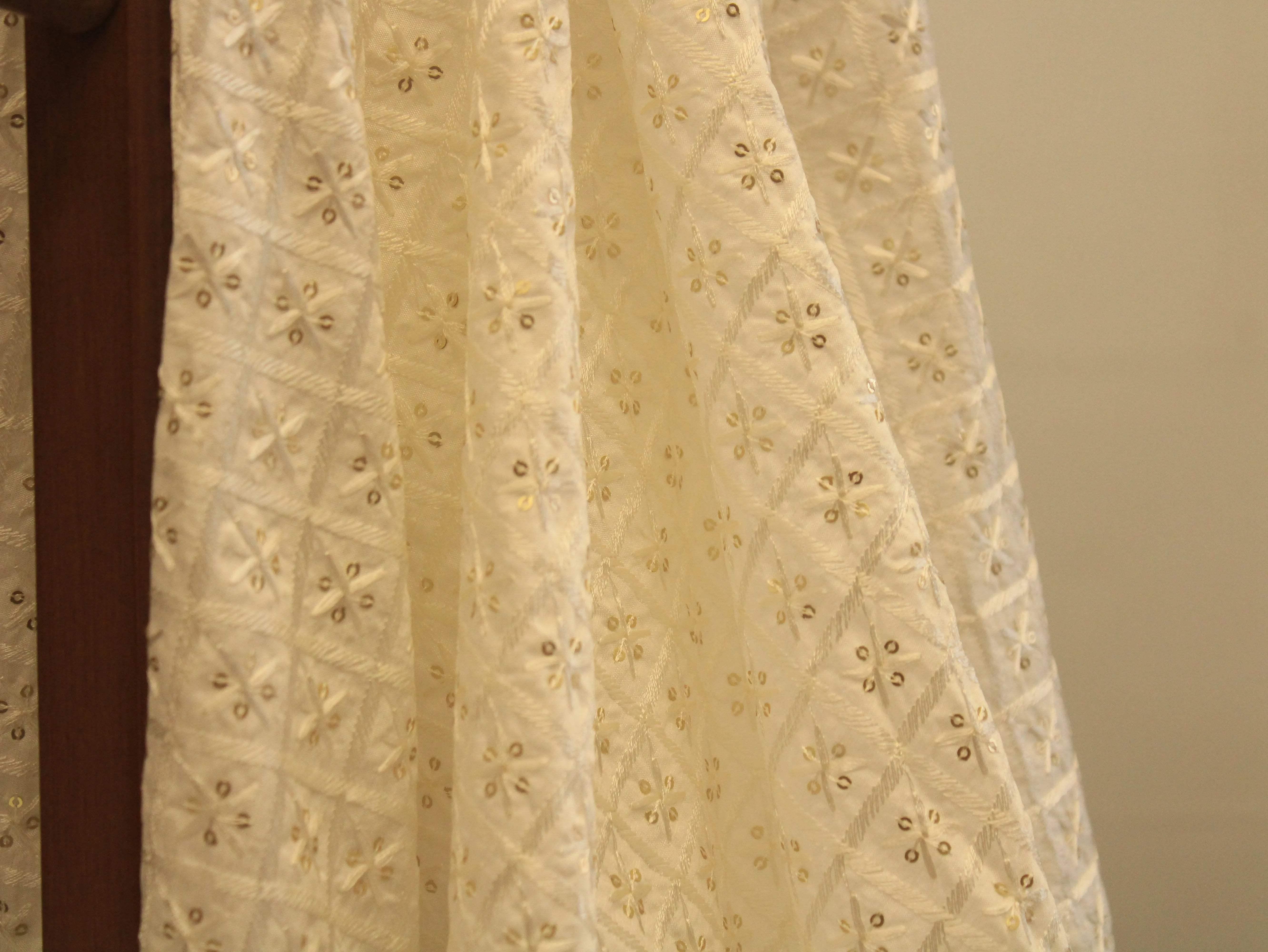 White Non Dyeable Roman Silk Lucknowi Fabric - M'Foks
