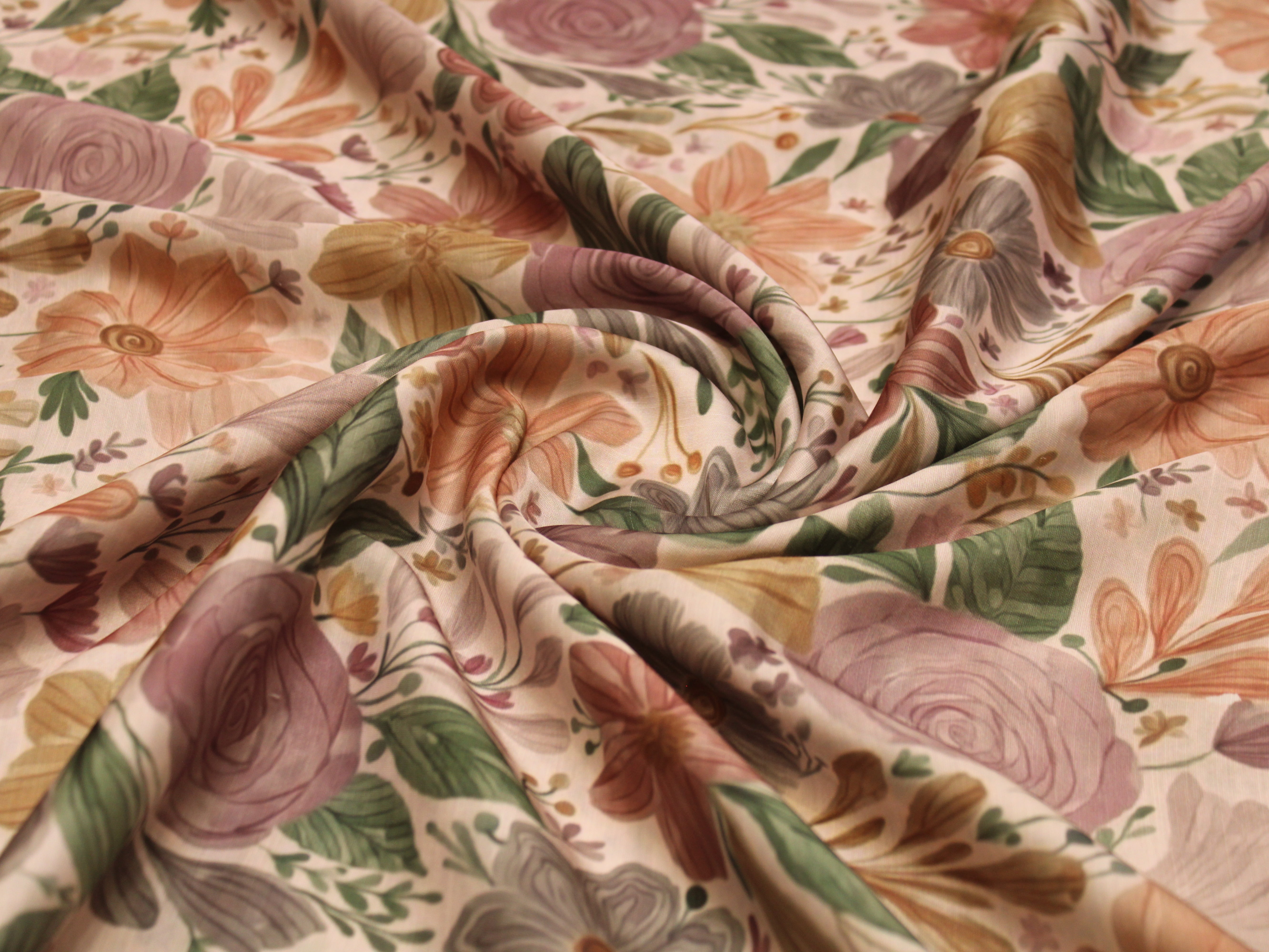 Satin-Linen Texture Digital Printed Fabric | Premium Luxury Ethnic Wear Fabric