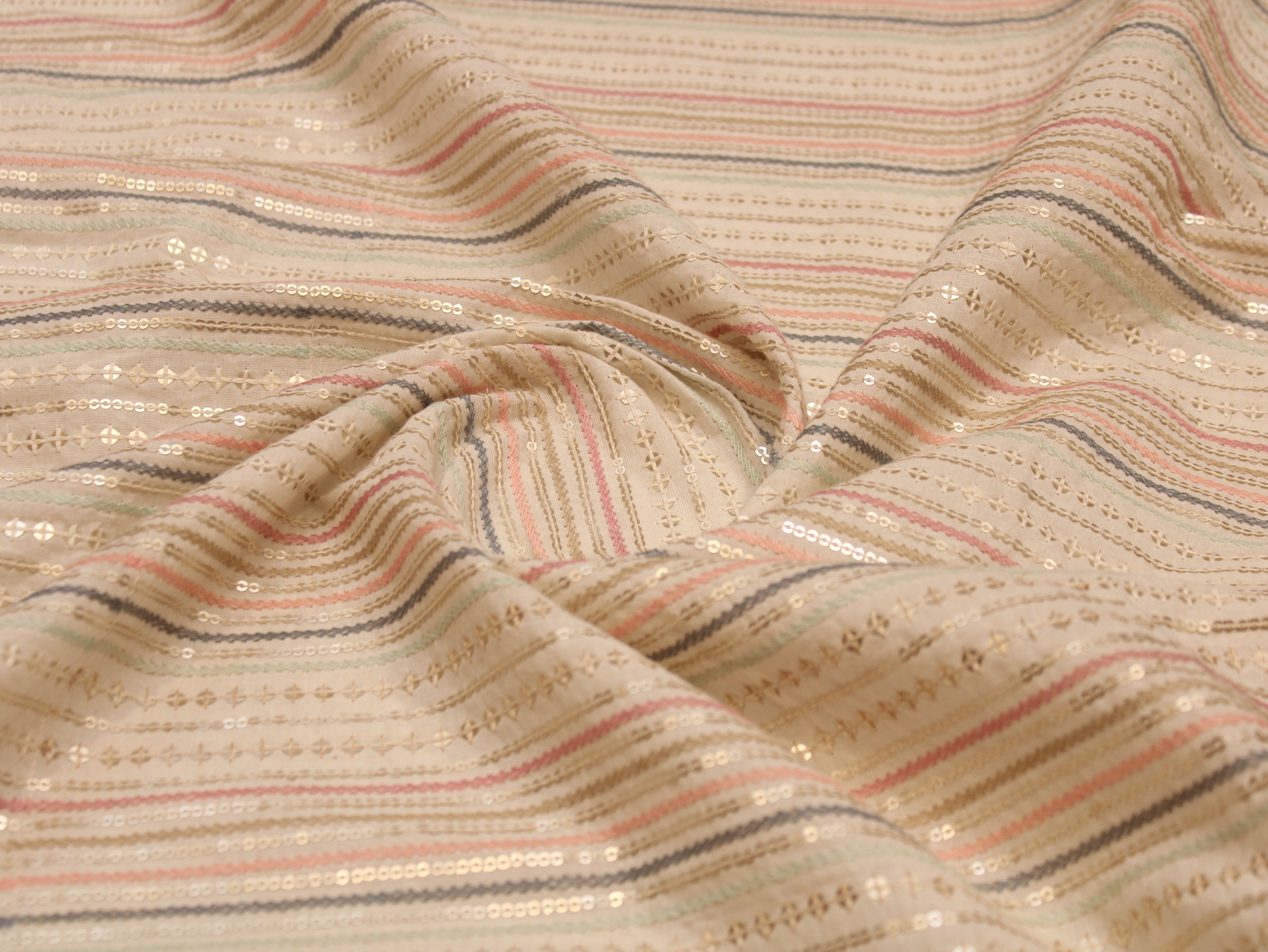 Mal Cotton Multi Shade Thread Embroidery Fabric 44 Inches | Handcrafted Ethnic Wear Fabric