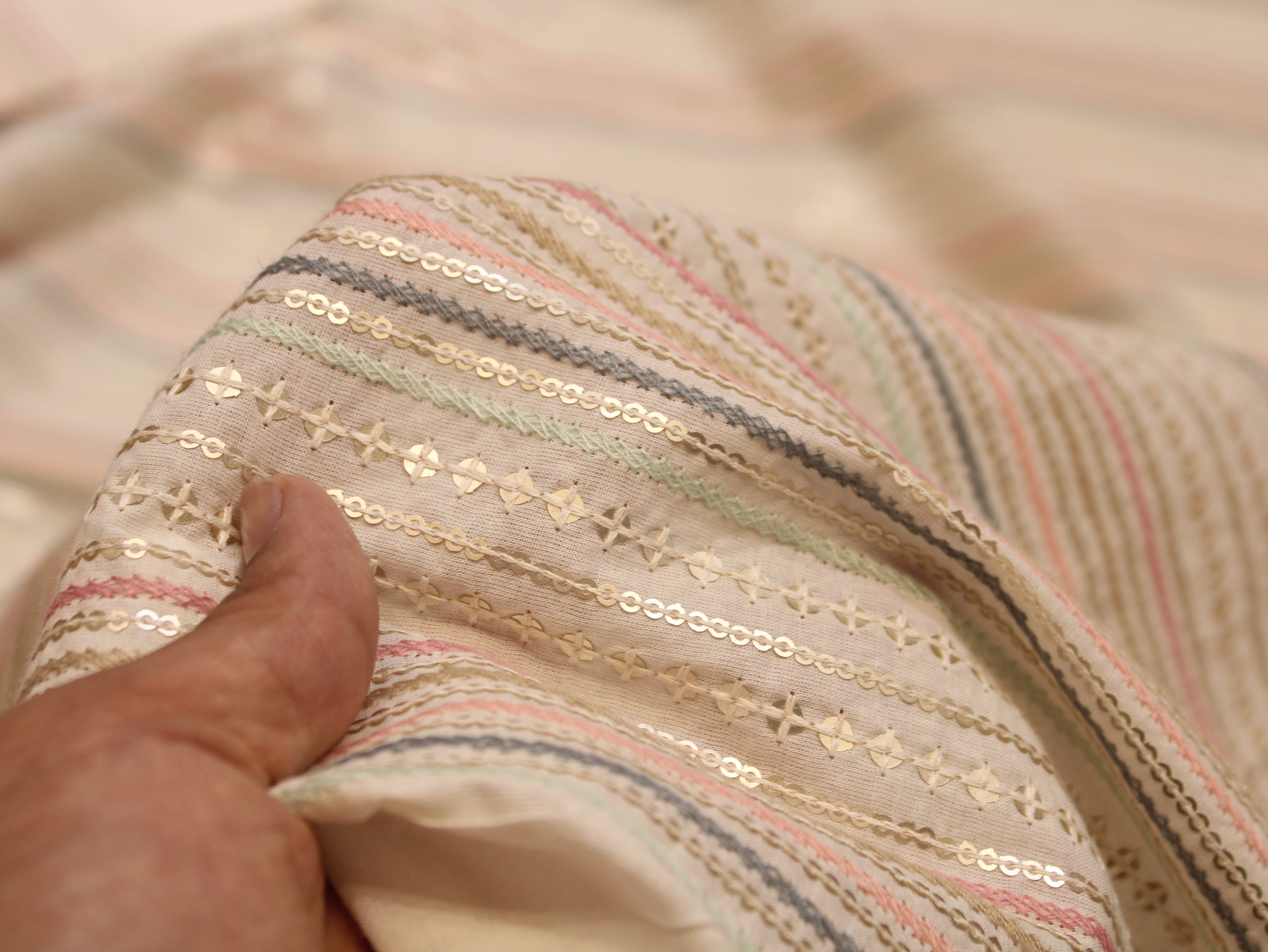 Mal Cotton Multi Shade Thread Embroidery Fabric 44 Inches | Handcrafted Ethnic Wear Fabric