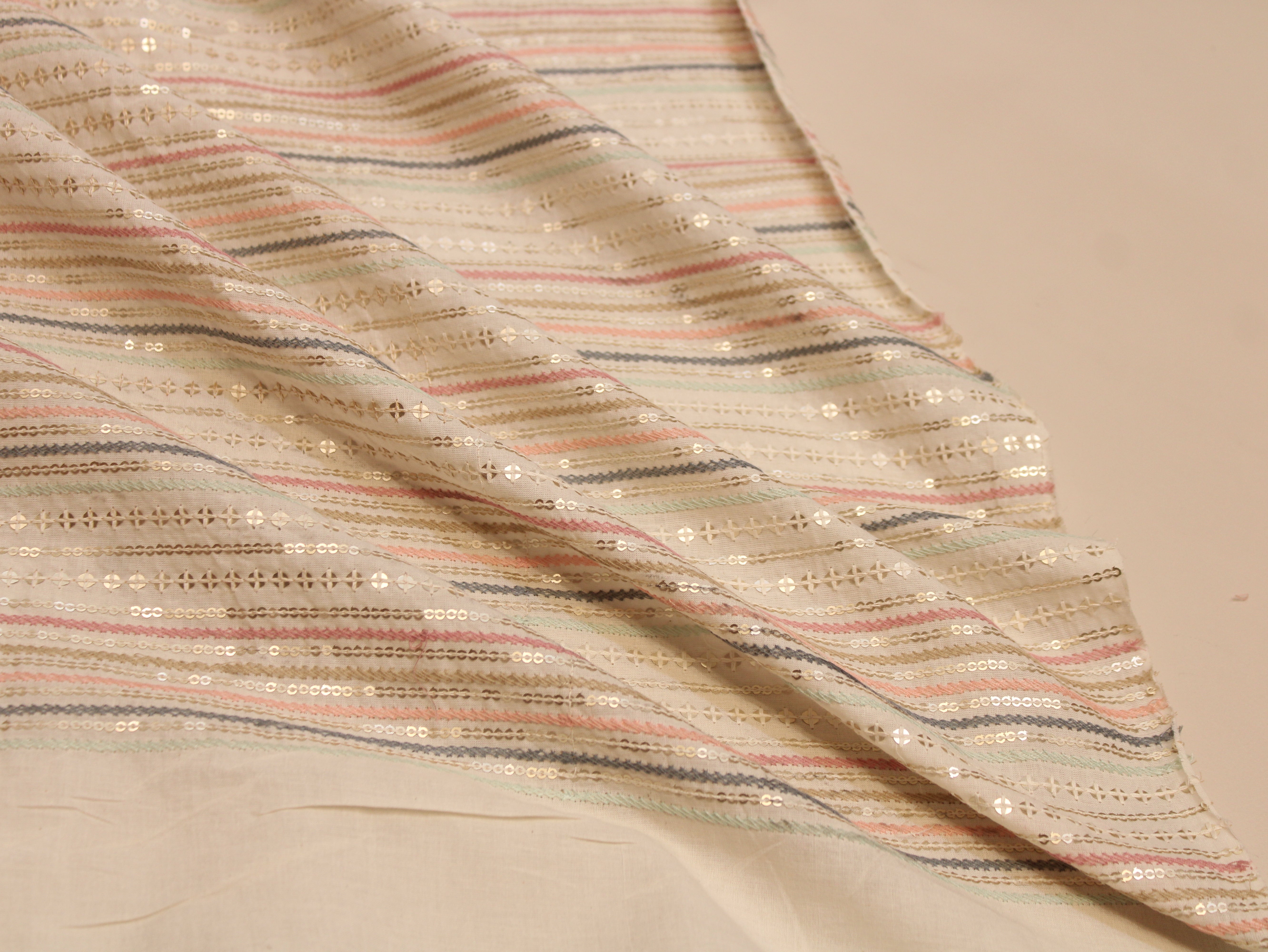 Mal Cotton Multi Shade Thread Embroidery Fabric 44 Inches | Handcrafted Ethnic Wear Fabric