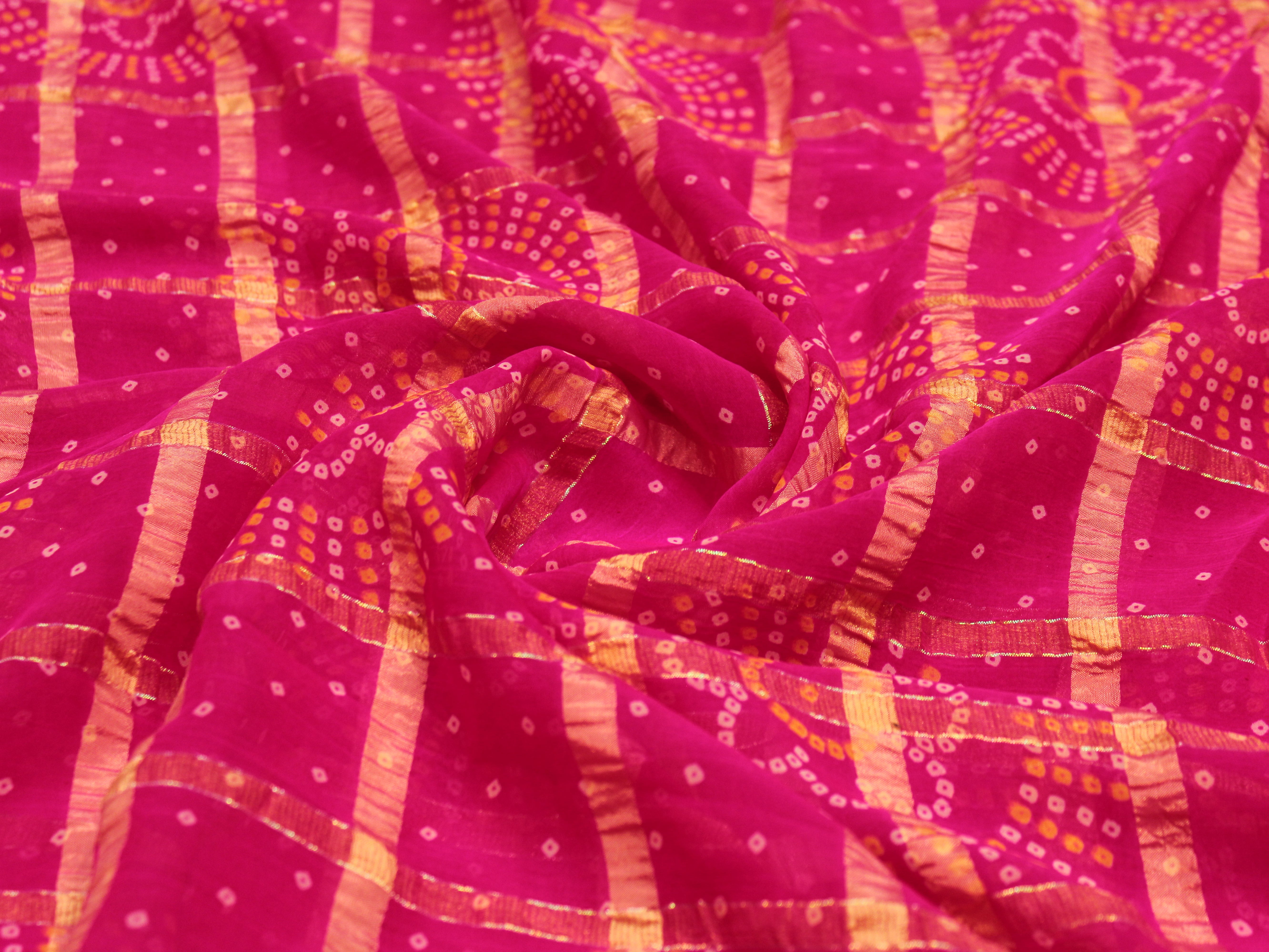 Faux Georgette Bandhini with Zari Woven Check Design 44 Inches | Pink