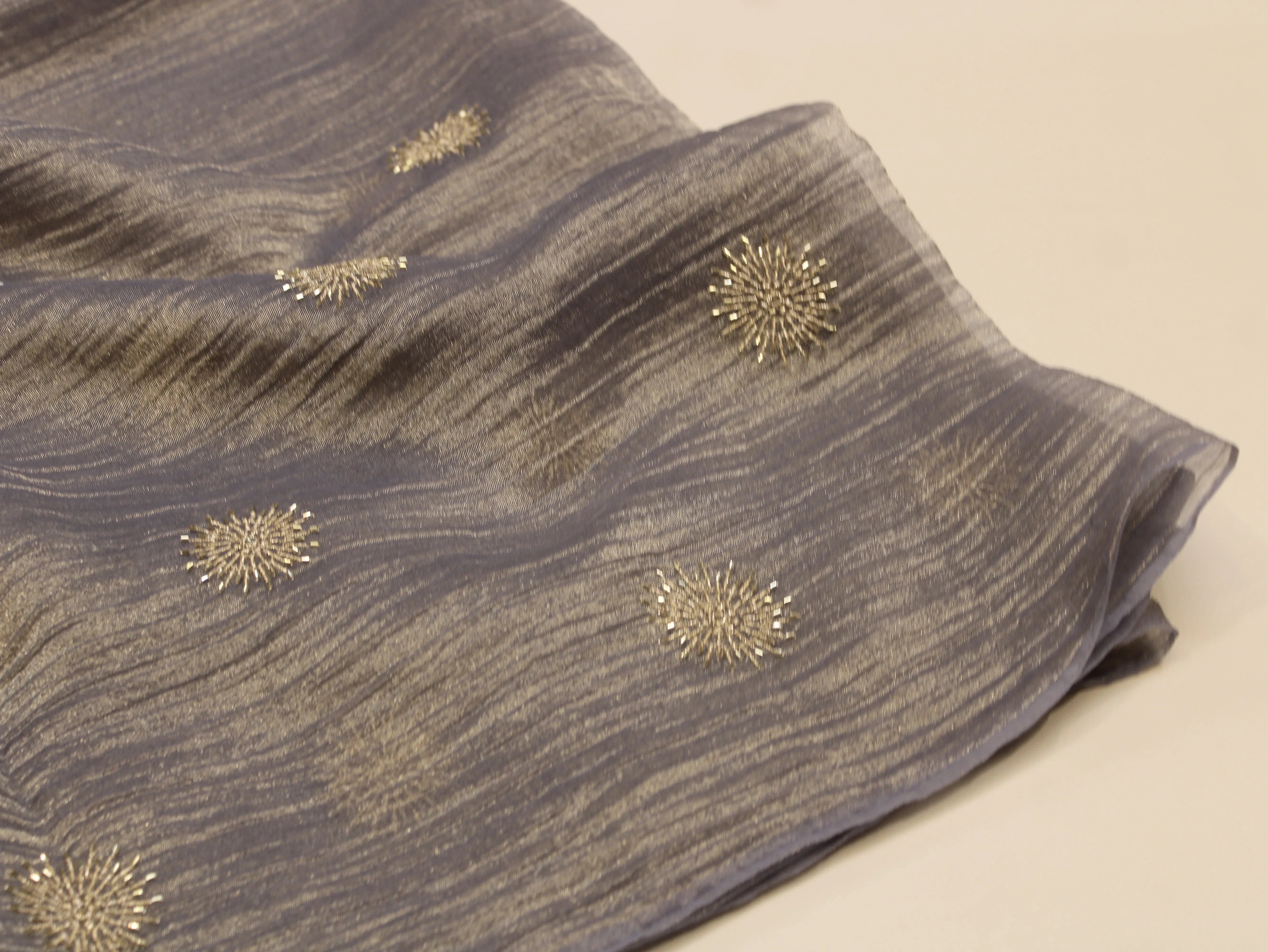 Banarsi Tissue Fabric with Semi Beads Buta Work 44 Inches | Grey