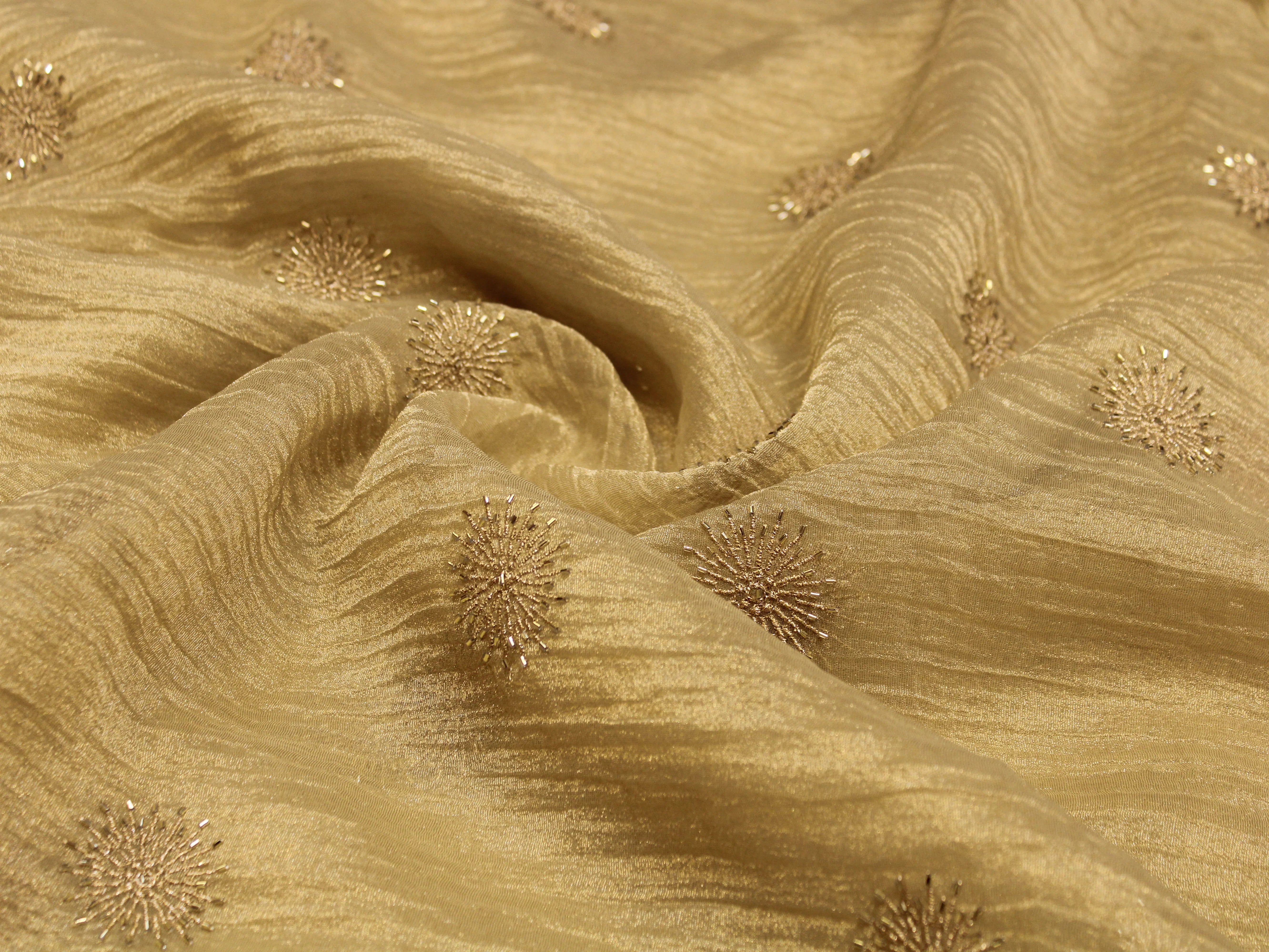 Banarsi Tissue Fabric with Semi Beads Buta Work 44 Inches | Golden