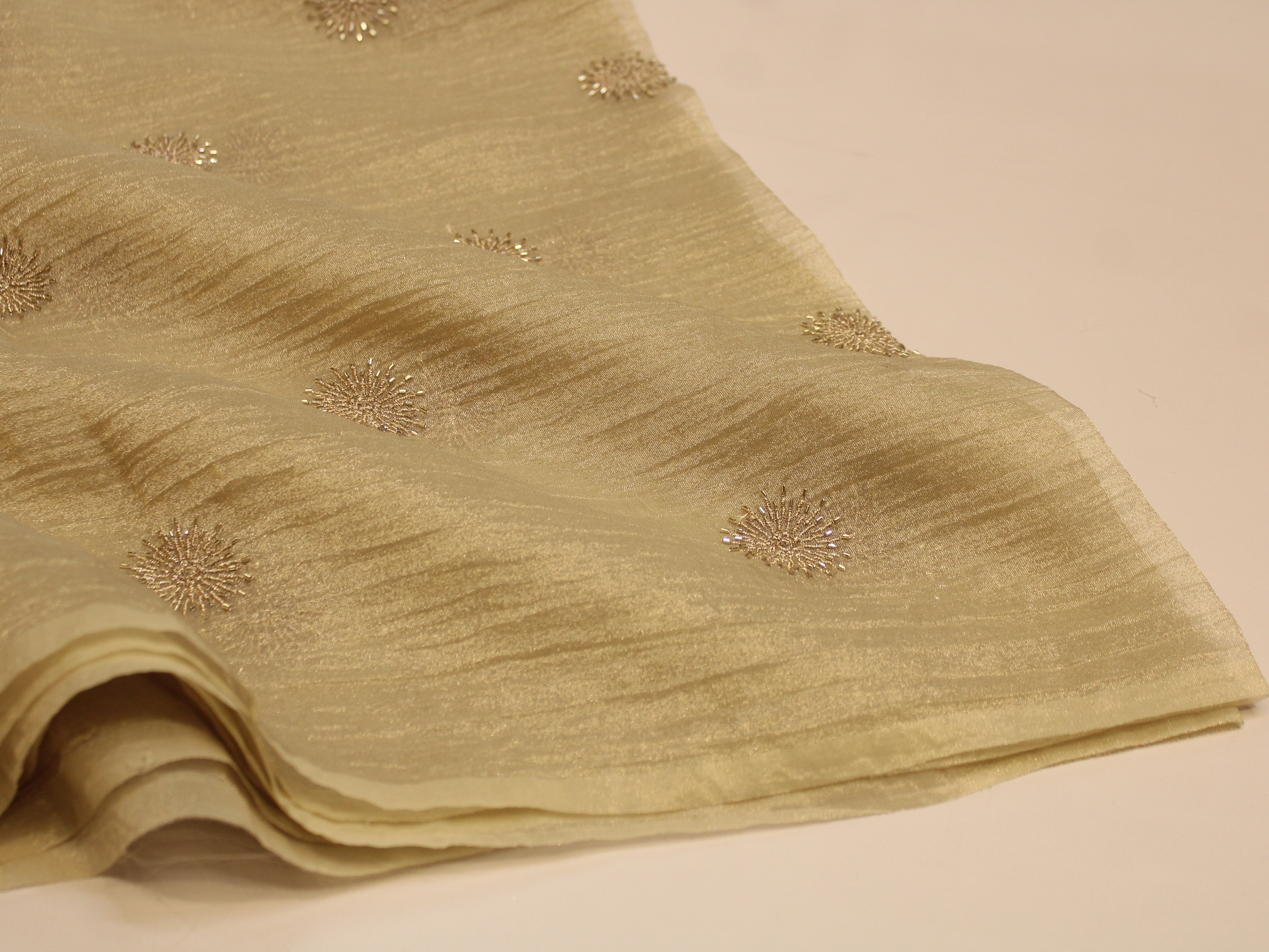 Banarsi Tissue Fabric with Semi Beads Buta Work 44 Inches | Golden