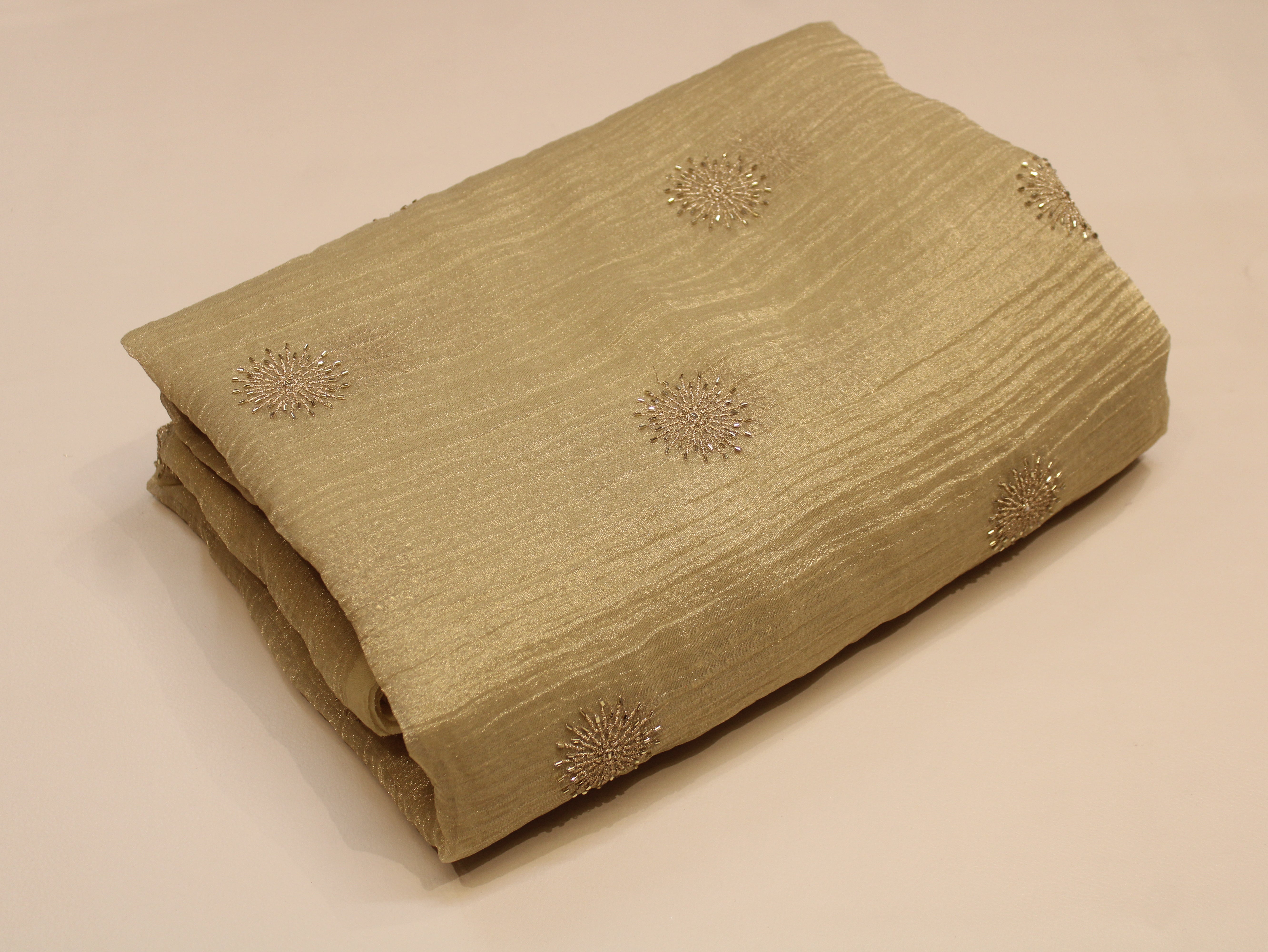 Banarsi Tissue Fabric with Semi Beads Buta Work 44 Inches | Golden