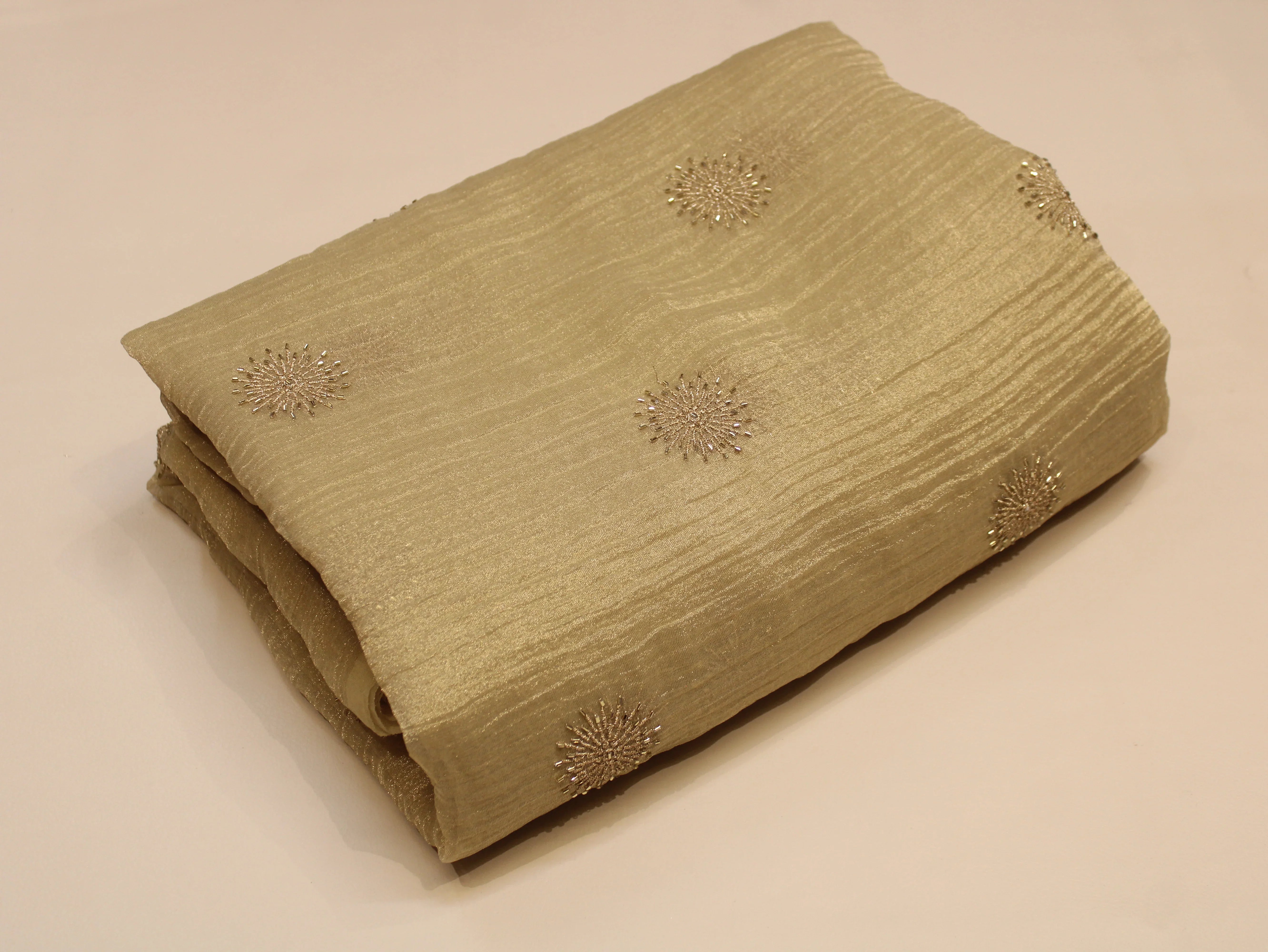 Banarsi Tissue Fabric with Semi Beads Buta Work 44 Inches | Golden