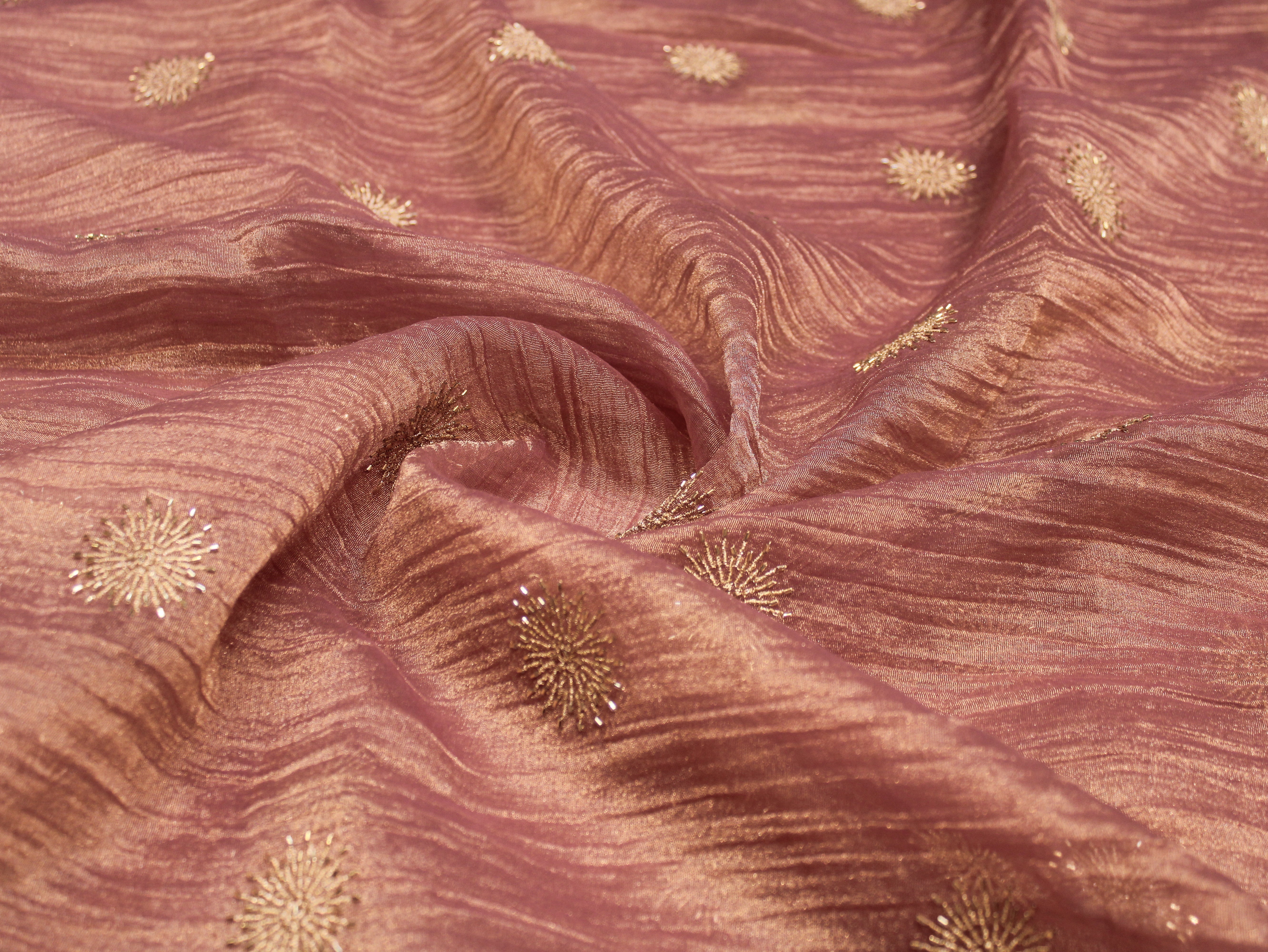 Banarsi Tissue Fabric with Semi Beads Buta Work 44 Inches | Onion
