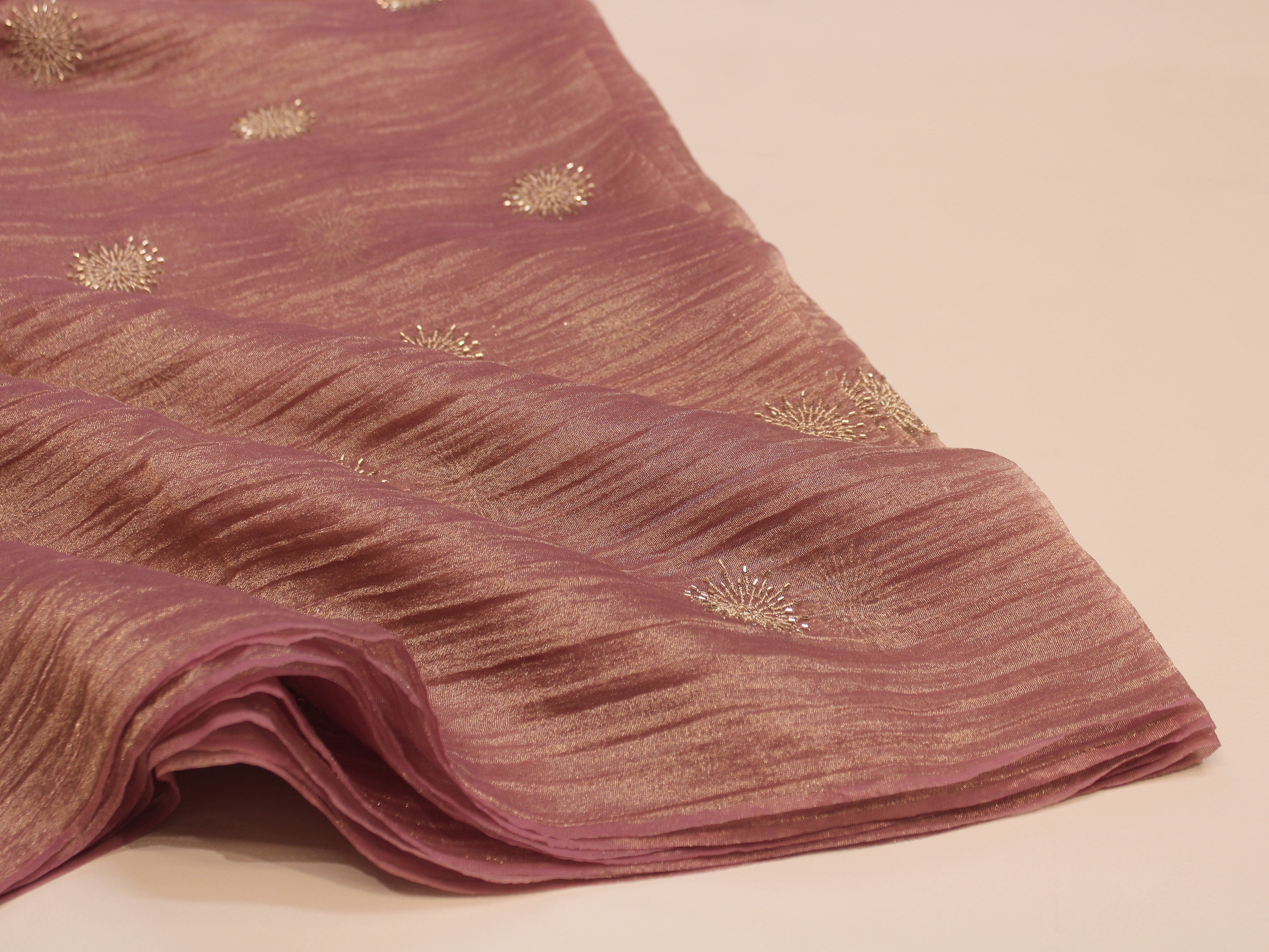 Banarsi Tissue Fabric with Semi Beads Buta Work 44 Inches | Onion