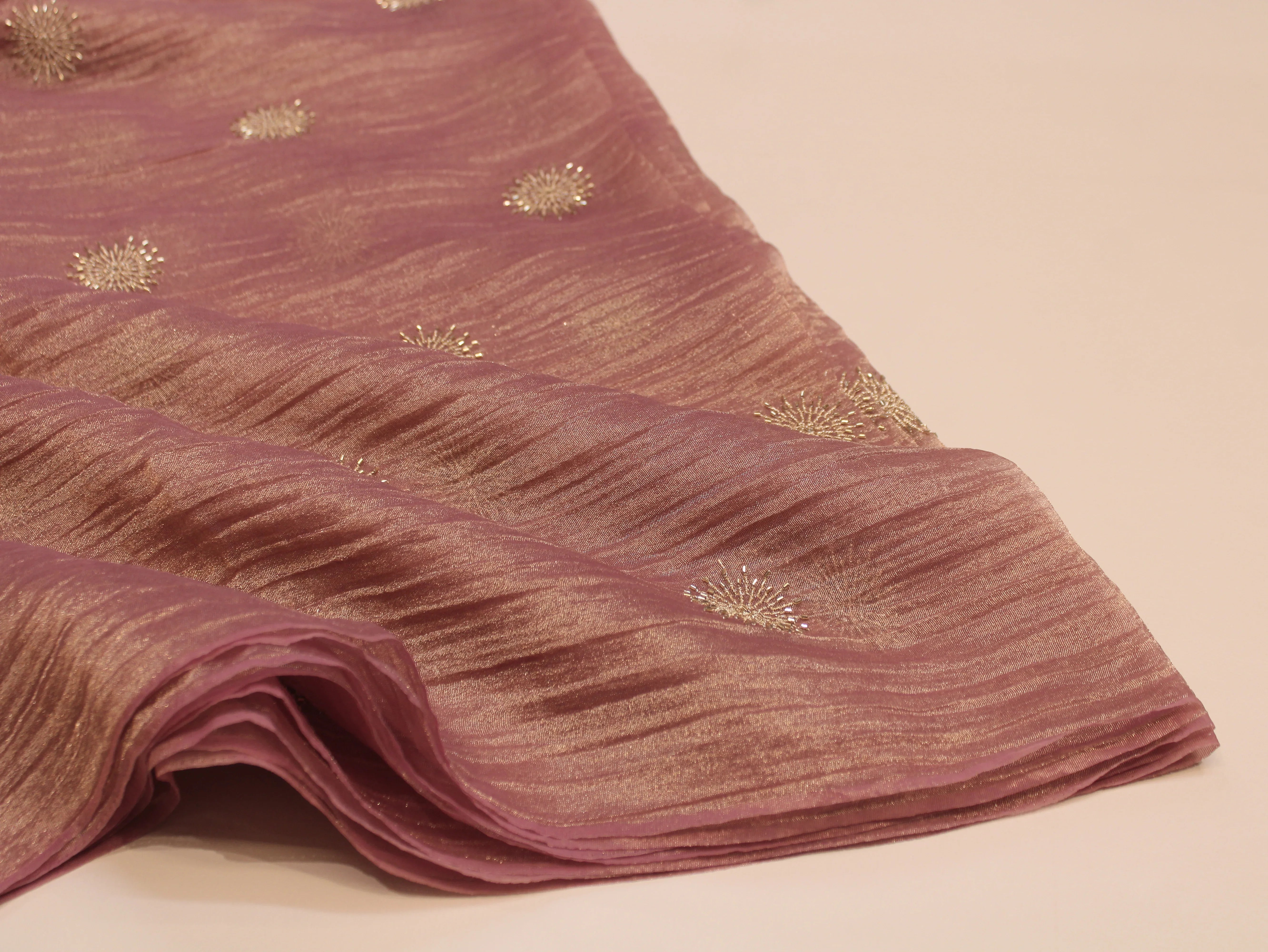 Banarsi Tissue Fabric with Semi Beads Buta Work 44 Inches | Onion