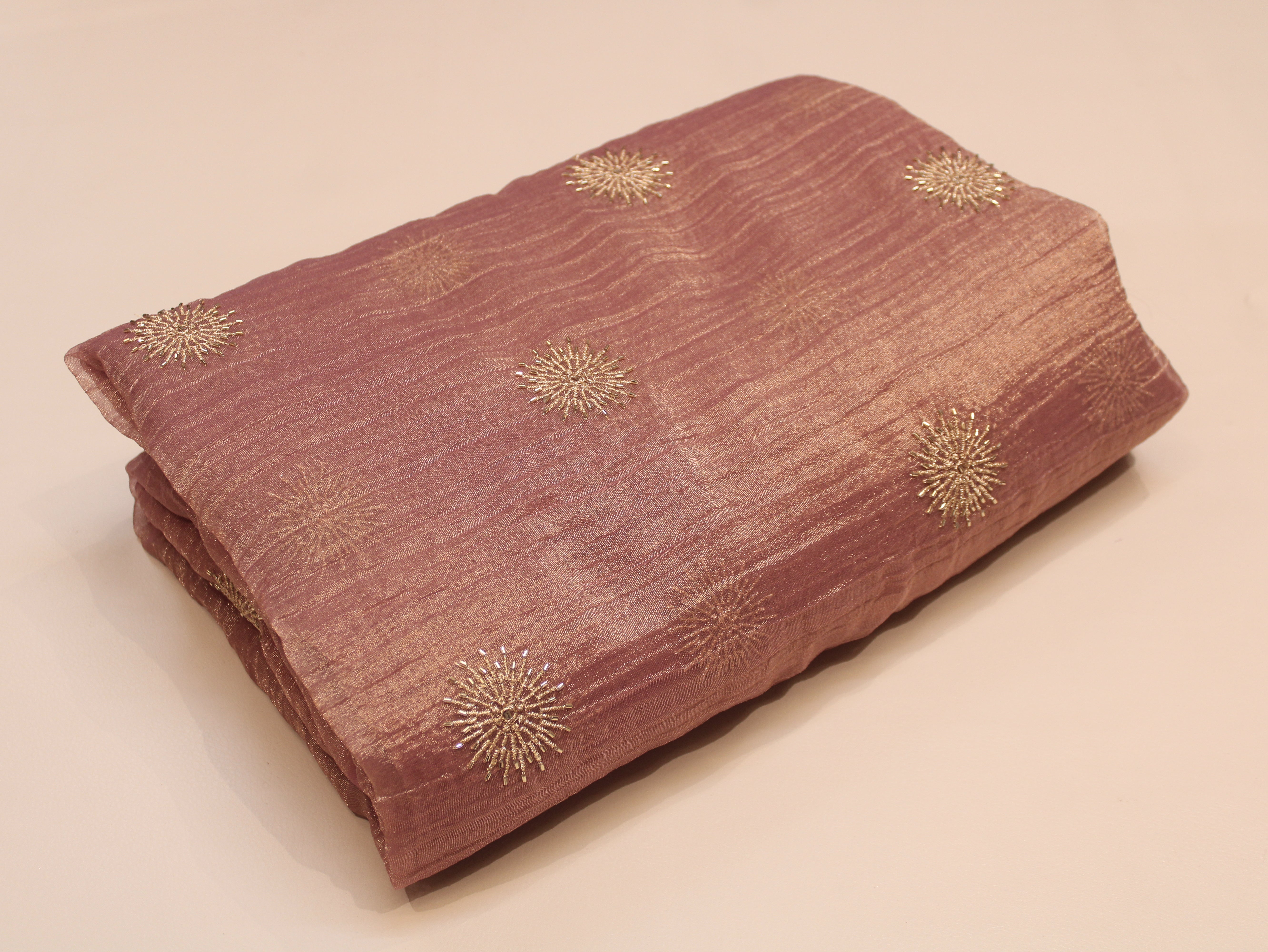 Banarsi Tissue Fabric with Semi Beads Buta Work 44 Inches | Onion