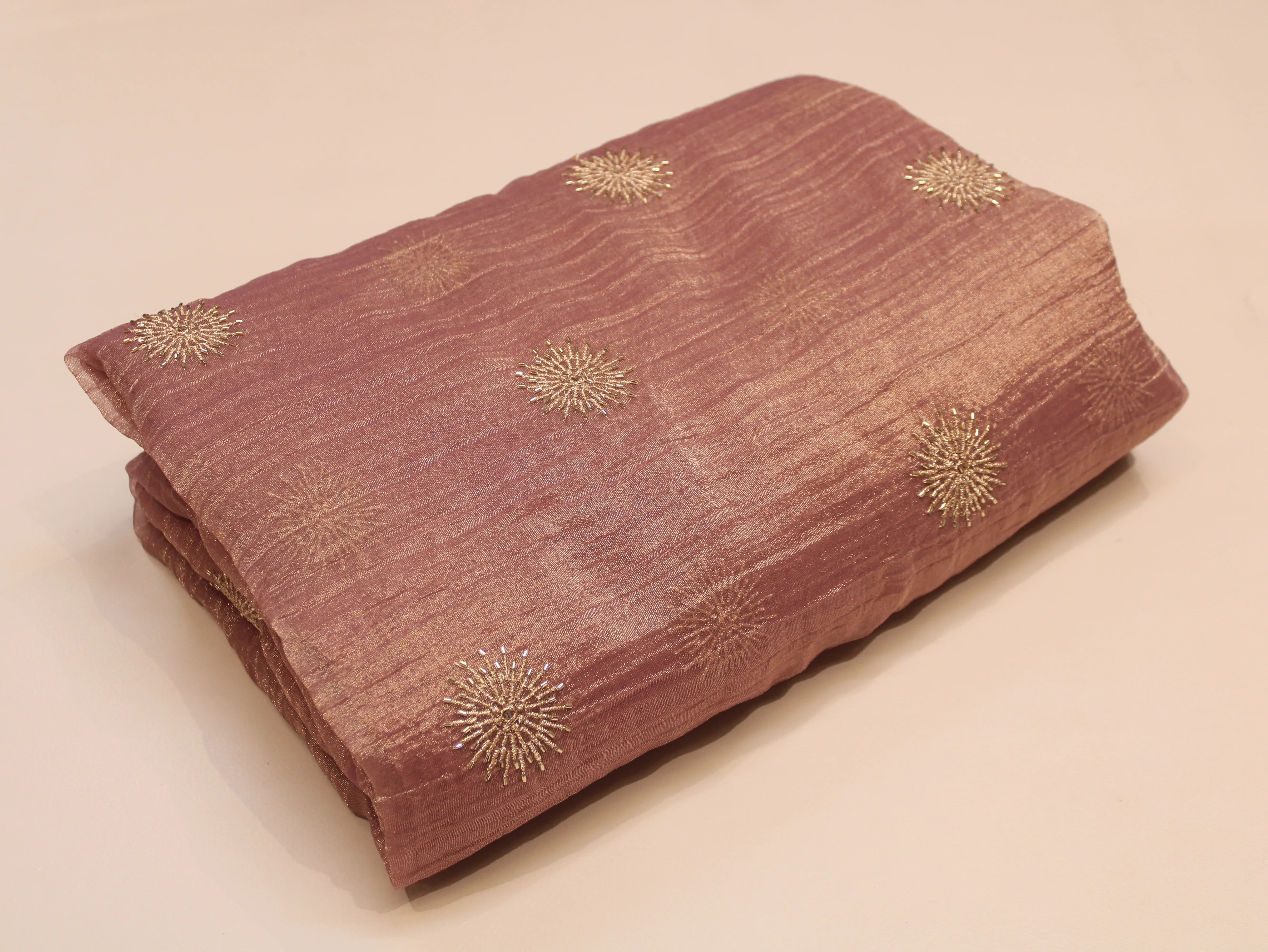 Banarsi Tissue Fabric with Semi Beads Buta Work 44 Inches | Onion