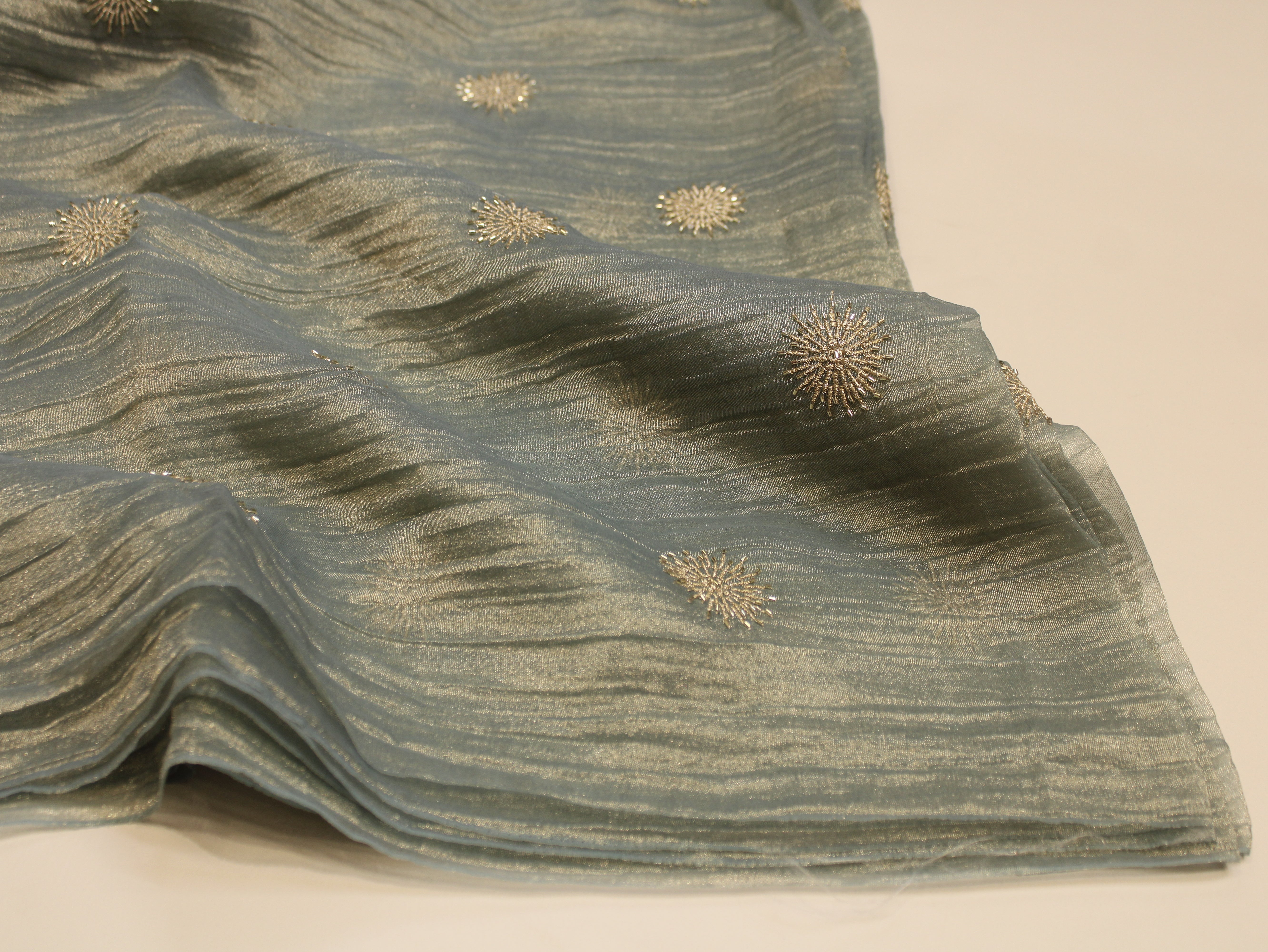 Banarsi Tissue Fabric with Semi Beads Buta Work 44 Inches | Pastel Blue