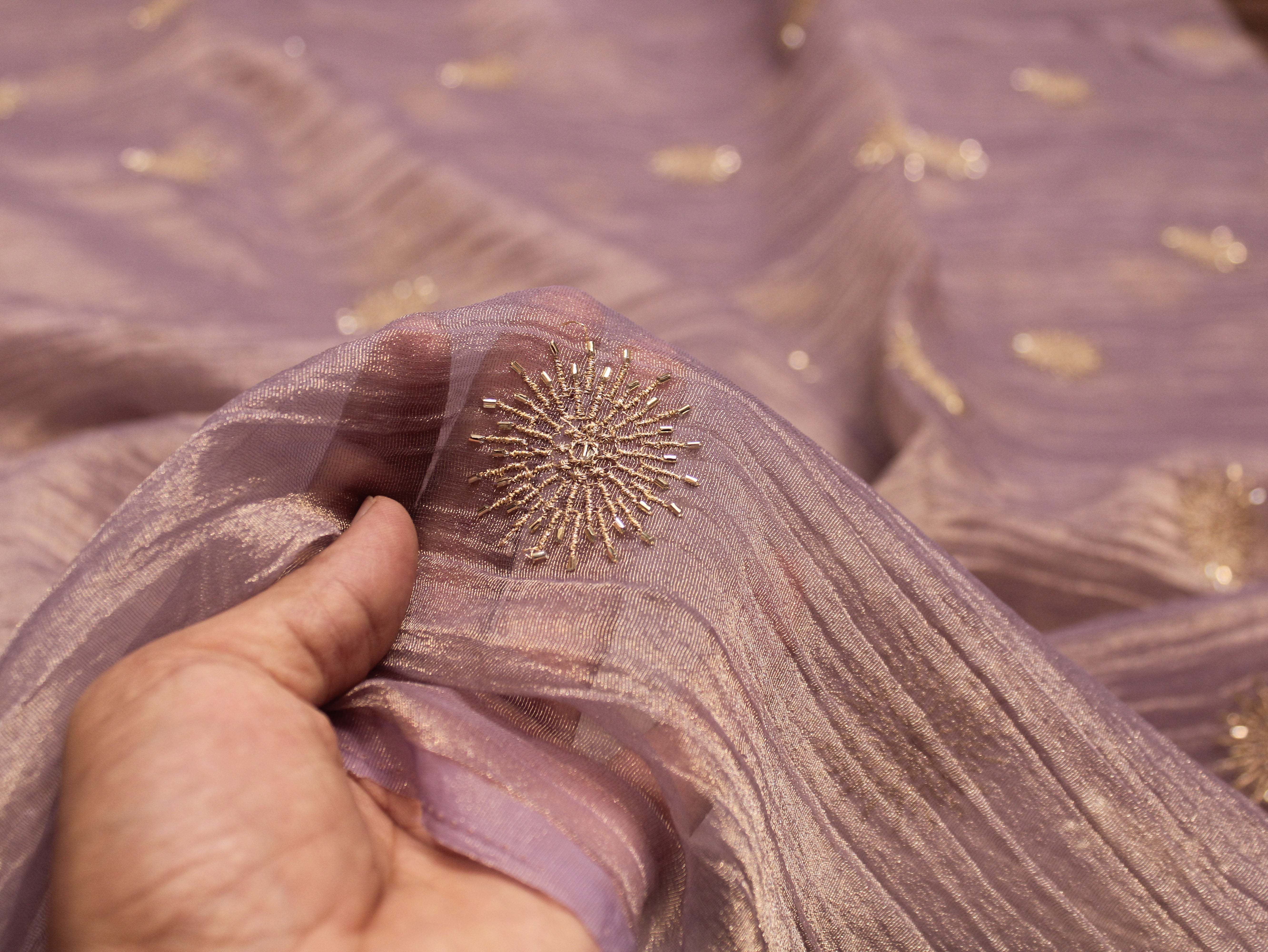 Banarsi Tissue Fabric with Semi Beads Buta Work 44 Inches | Light Purple