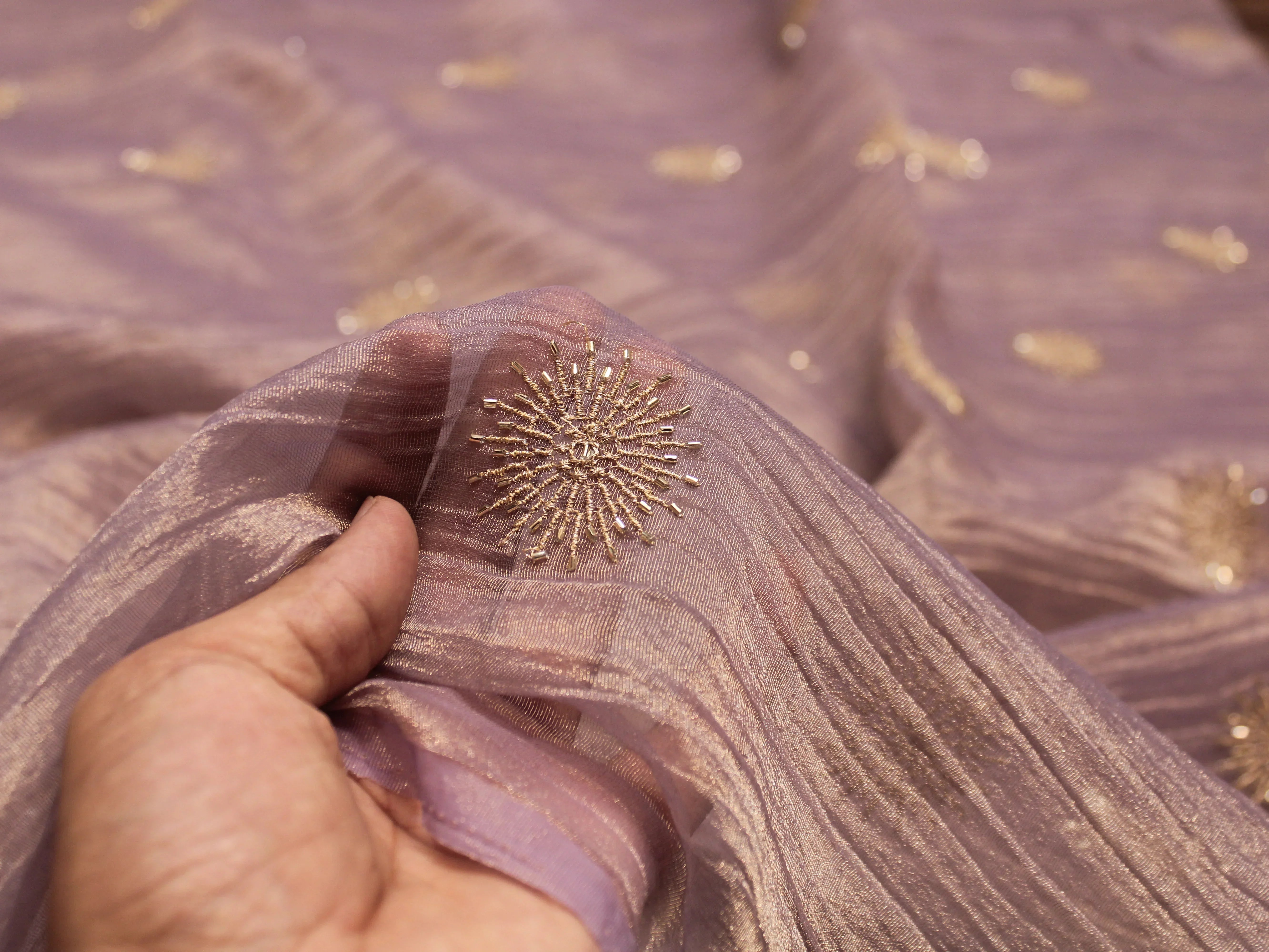 Banarsi Tissue Fabric with Semi Beads Buta Work 44 Inches | Light Purple
