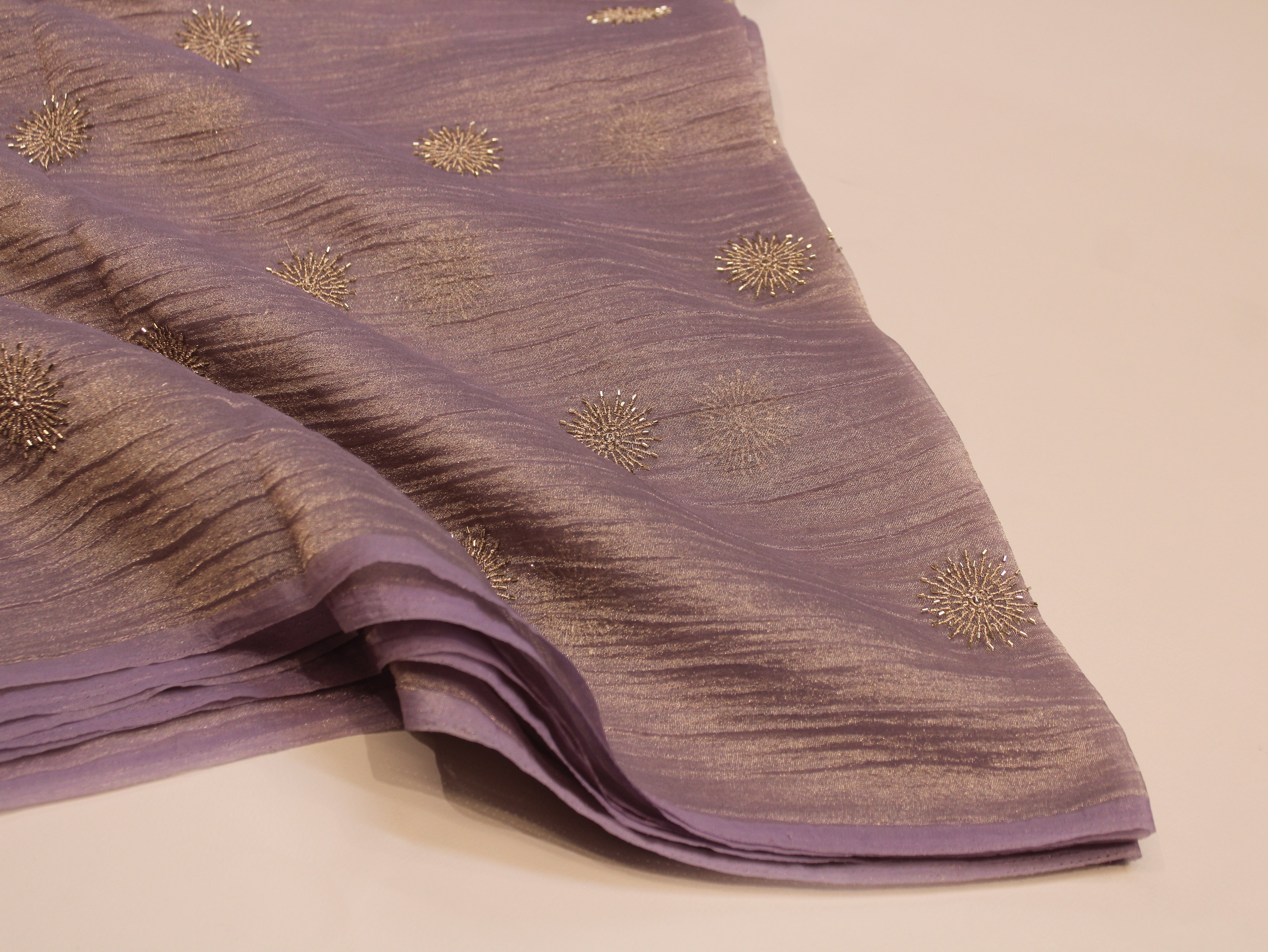 Banarsi Tissue Fabric with Semi Beads Buta Work 44 Inches | Light Purple