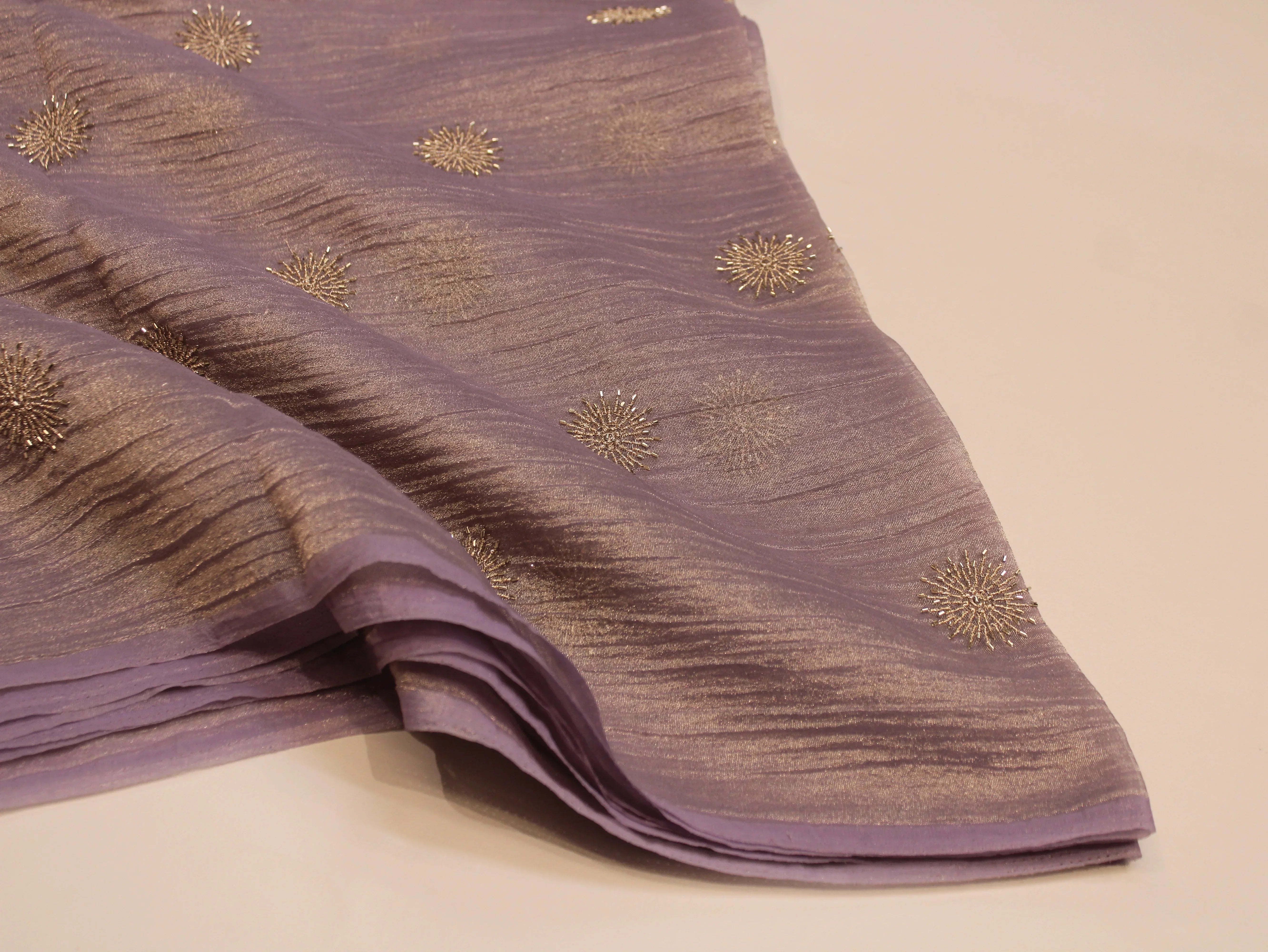 Banarsi Tissue Fabric with Semi Beads Buta Work 44 Inches | Light Purple