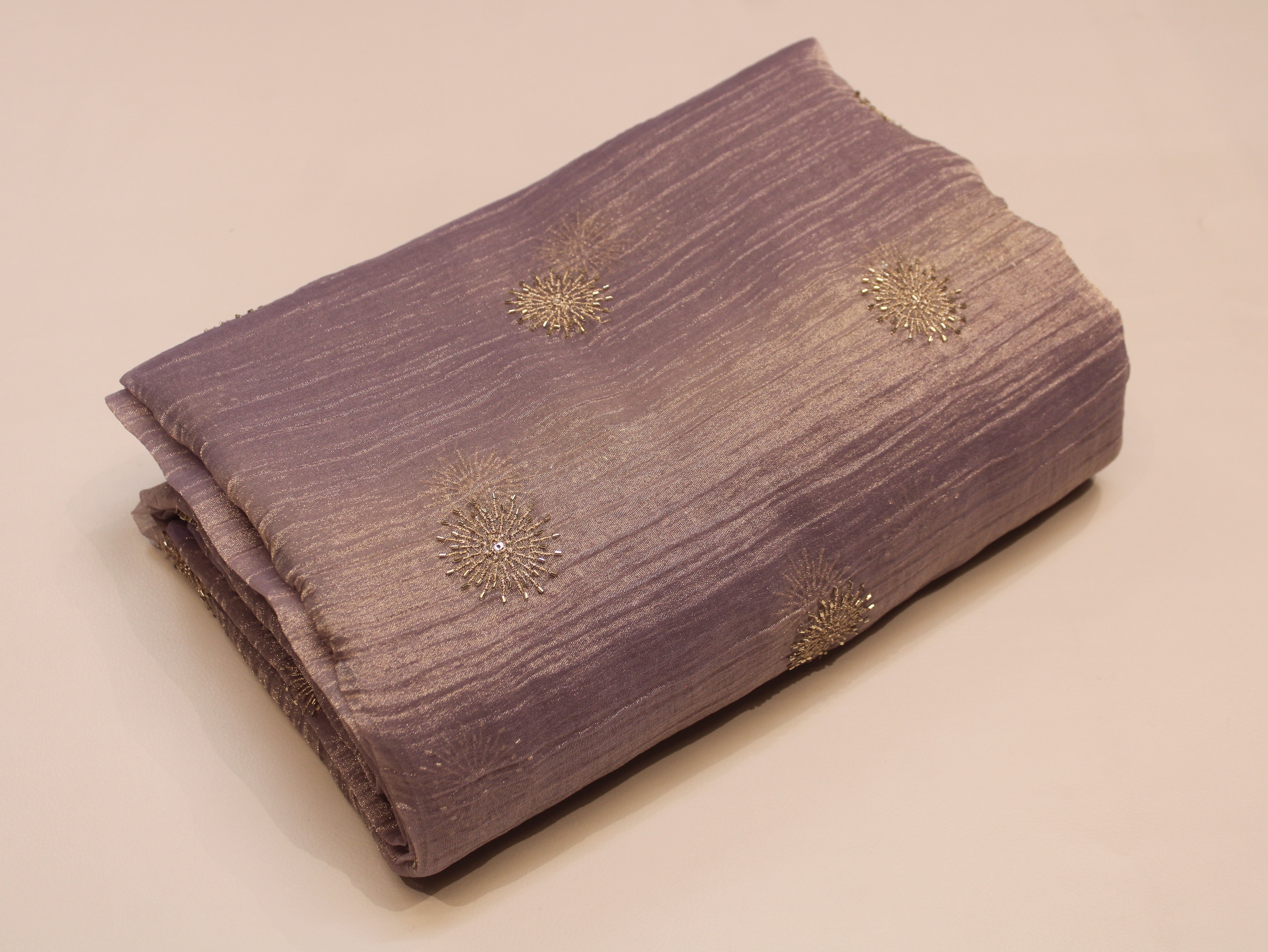 Banarsi Tissue Fabric with Semi Beads Buta Work 44 Inches | Light Purple