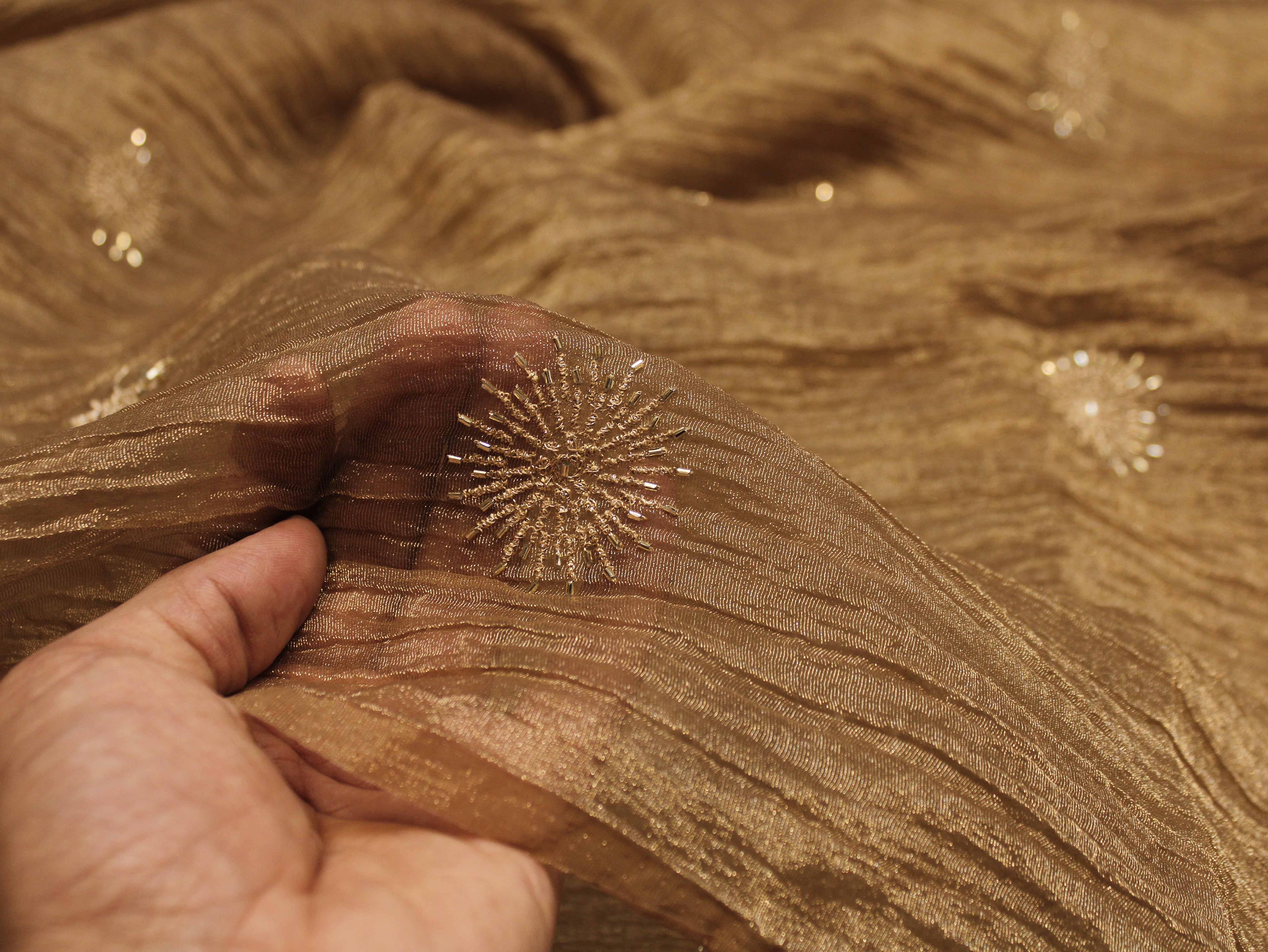 Banarsi Tissue Fabric with Semi Beads Buta Work 44 Inches | Bronze