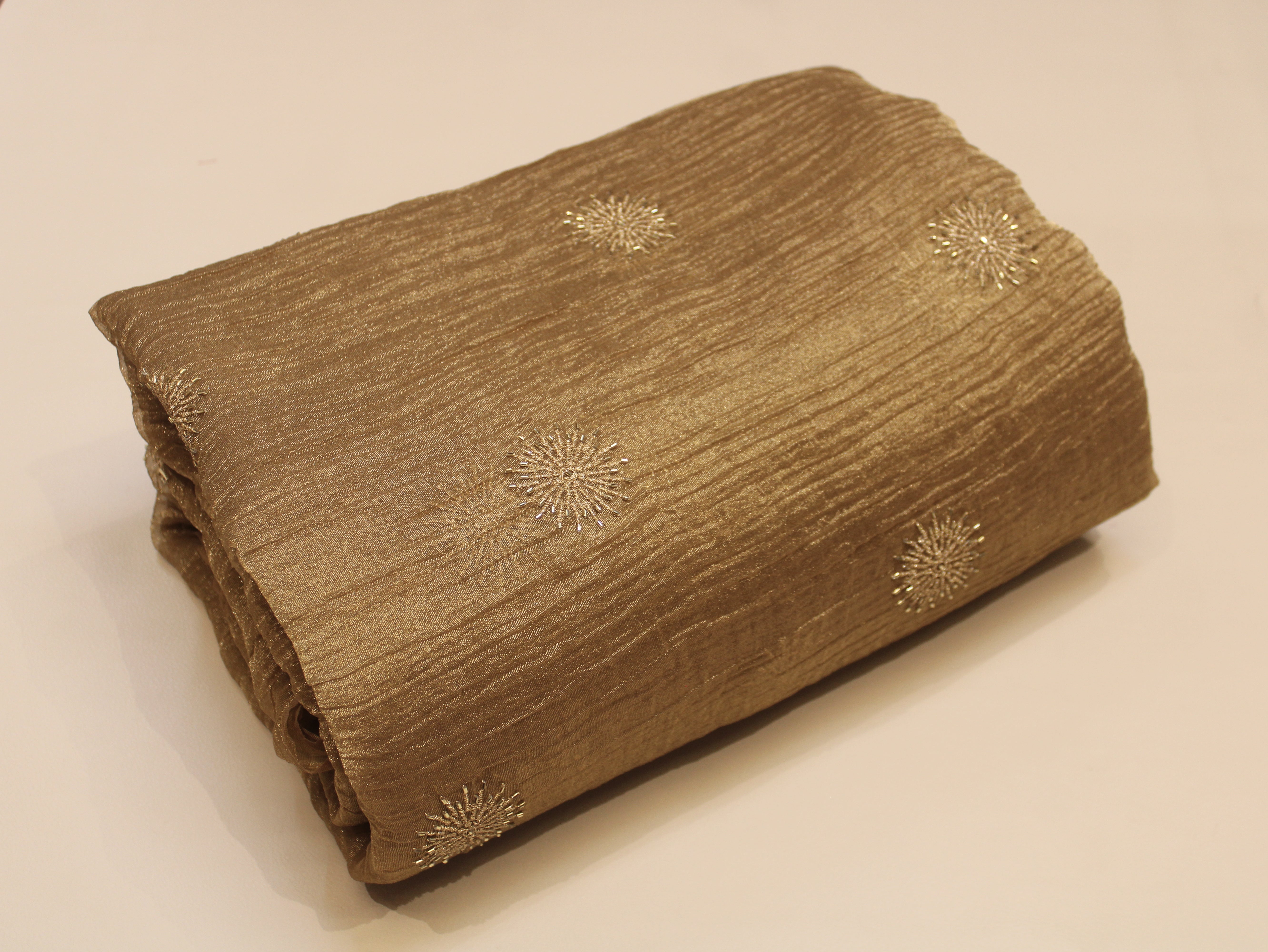 Banarsi Tissue Fabric with Semi Beads Buta Work 44 Inches | Bronze