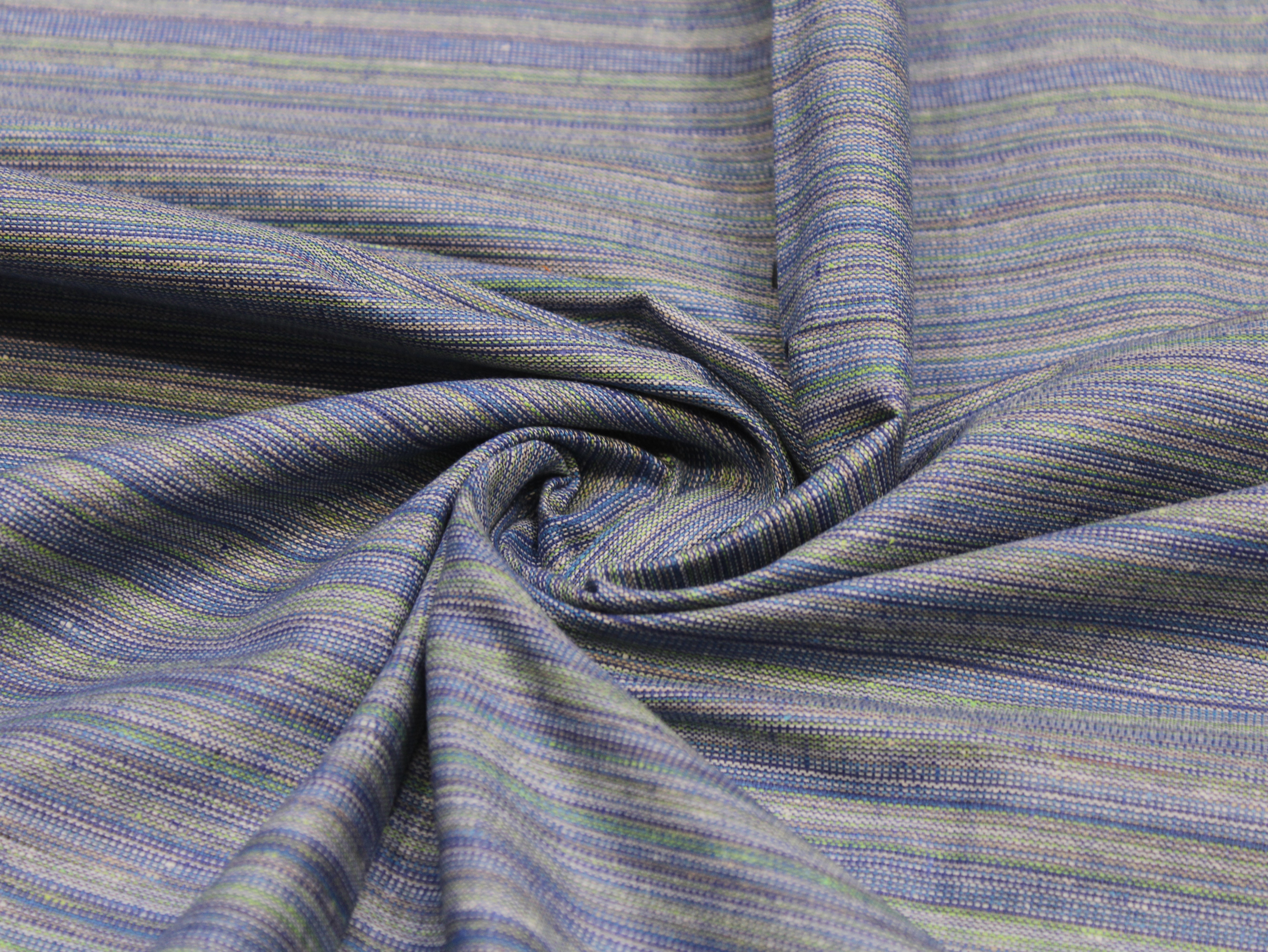 Pure Cotton Handloom Woven Fabric — Denim Blue | Stripe | 44 Inch