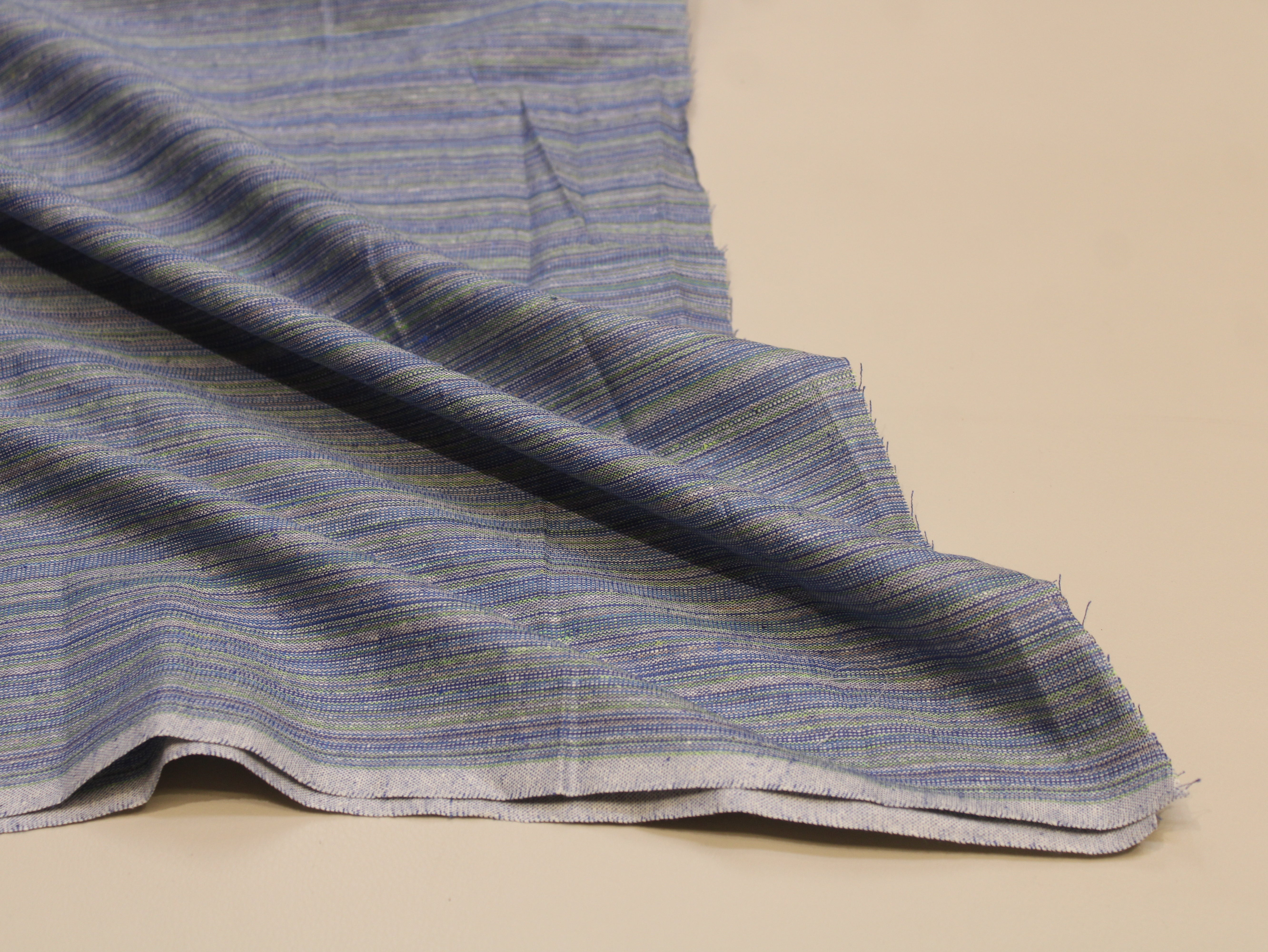 Pure Cotton Handloom Woven Fabric — Denim Blue | Stripe | 44 Inch