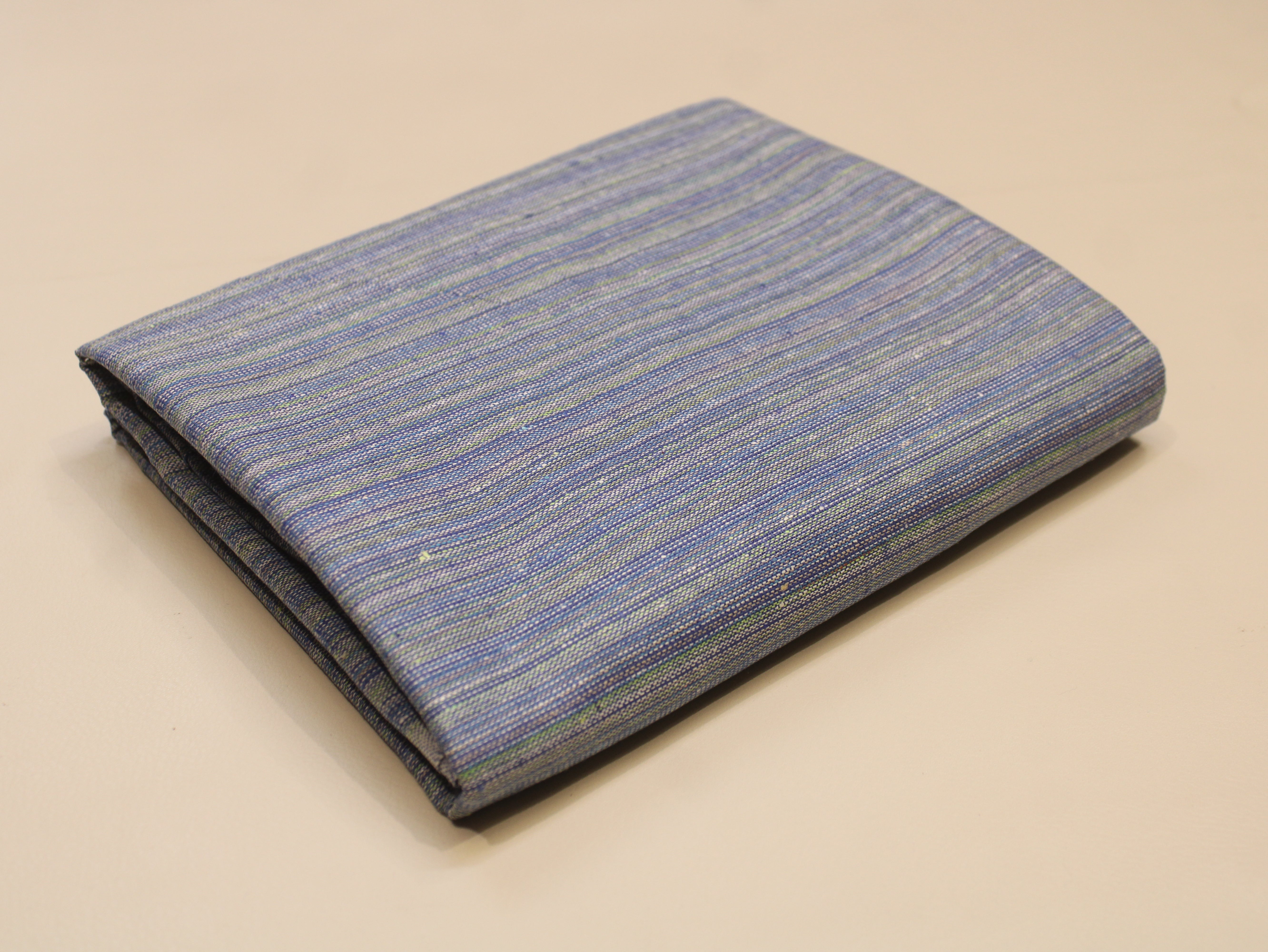 Pure Cotton Handloom Woven Fabric — Denim Blue | Stripe | 44 Inch