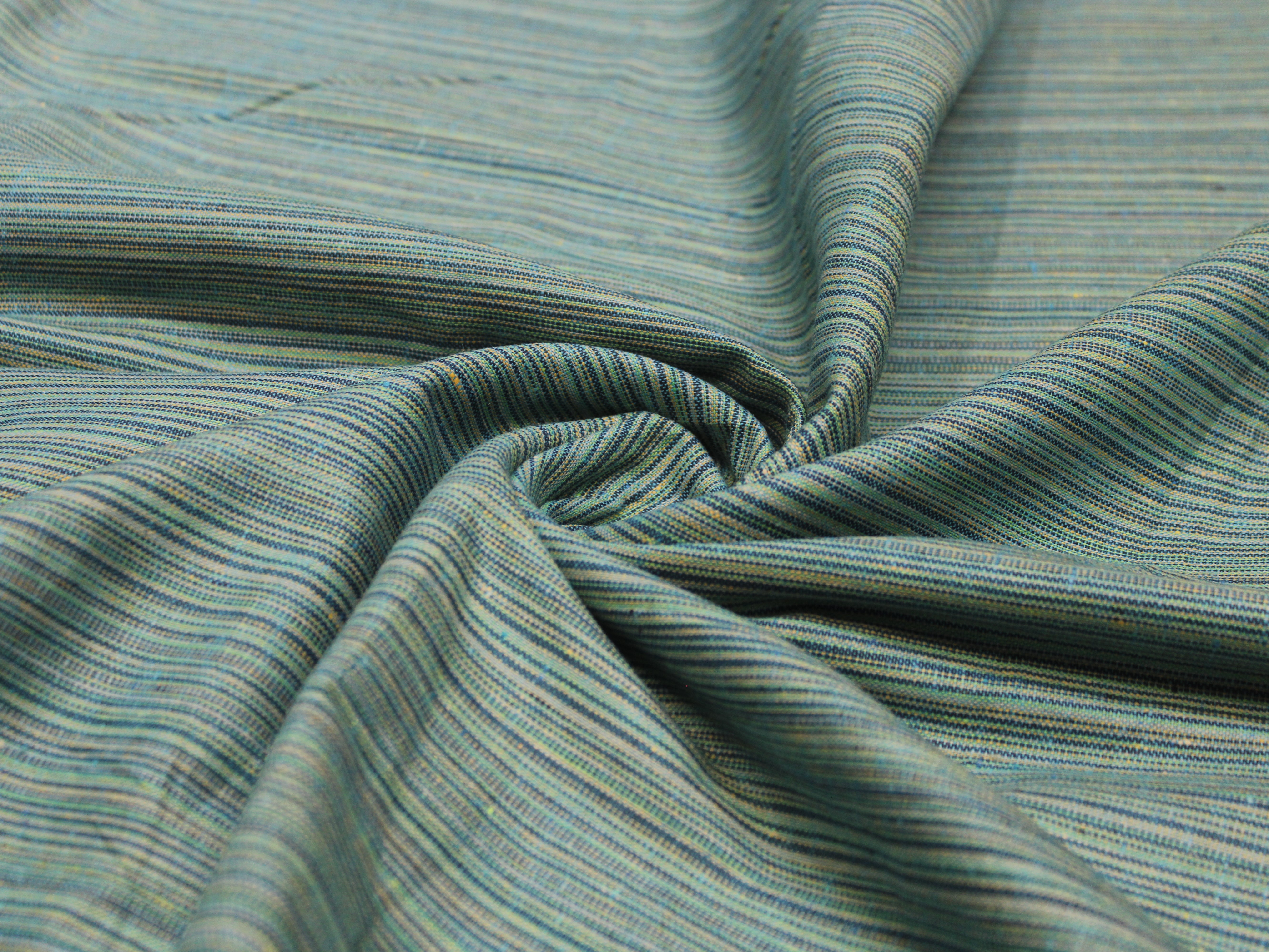 Pure Cotton Handloom Woven Fabric — Petroleum Blue | Stripe | 58 Inch